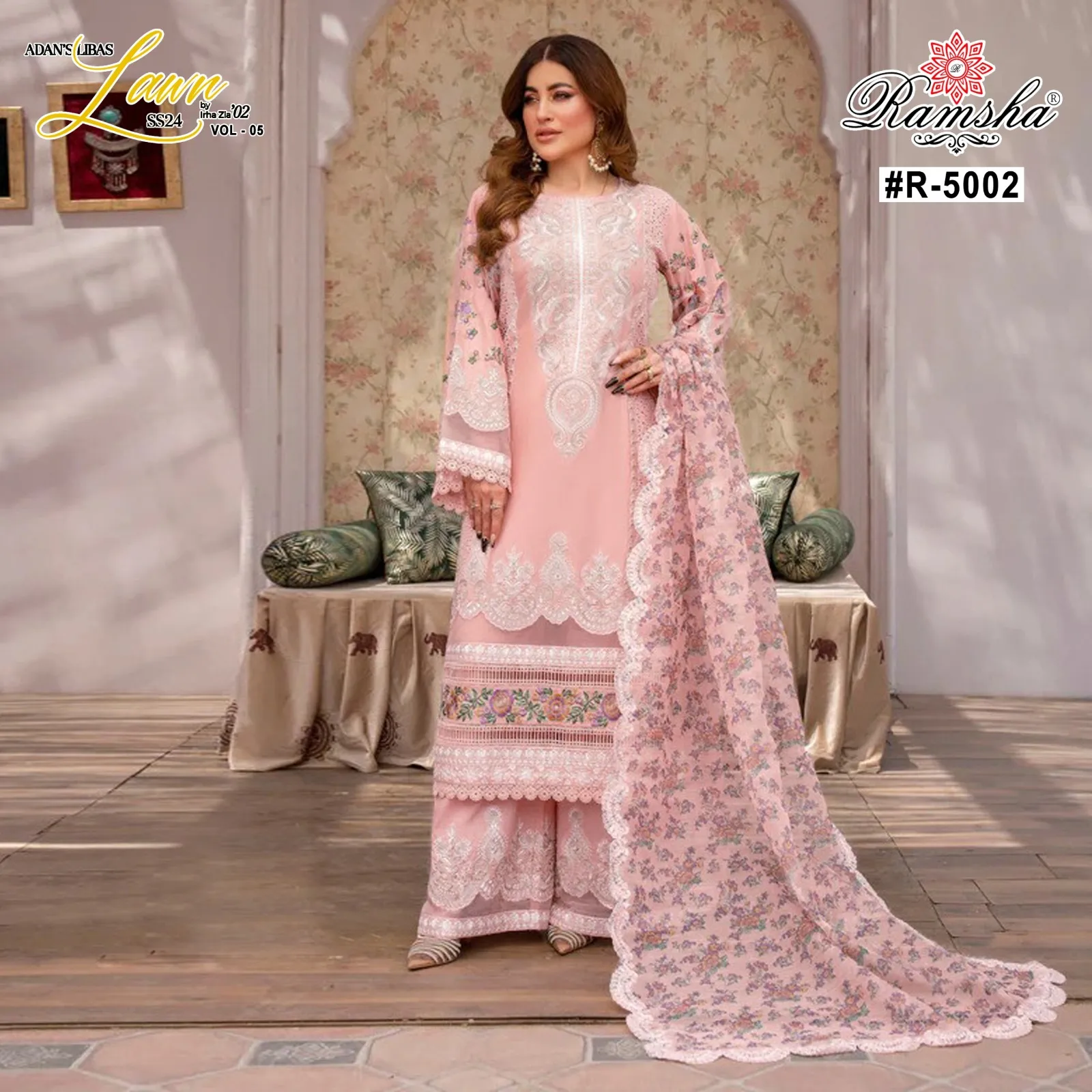 Ramsha Adan Libas Vol 5 Cambric Embroidered Wholesale Pakistani Salwar Suit Collection — Wholesale Readymade Suit, Ramsha wholesale from Surat — view 1