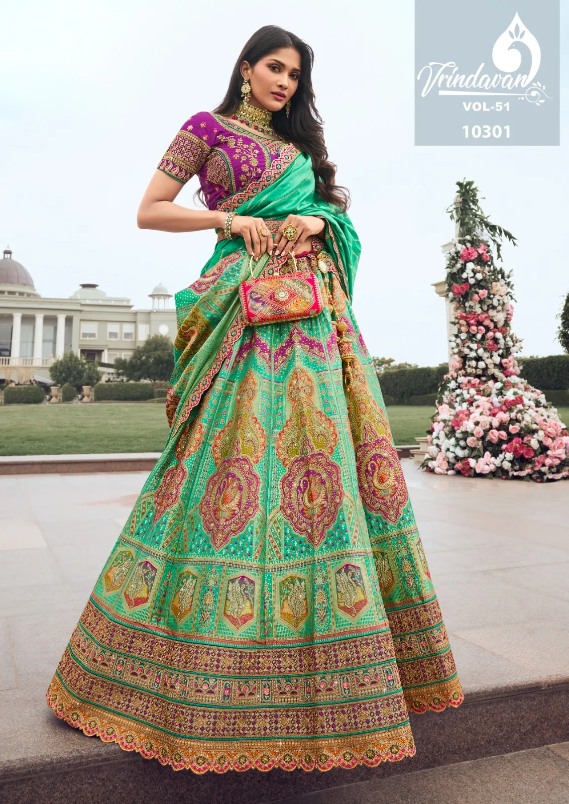 Royal Vrindavan Vol 51 Banarasi Silk Designer Wholesale Lehenga Collection — Lehenga, Royal Virndavan wholesale from Surat - Gallery Image 2