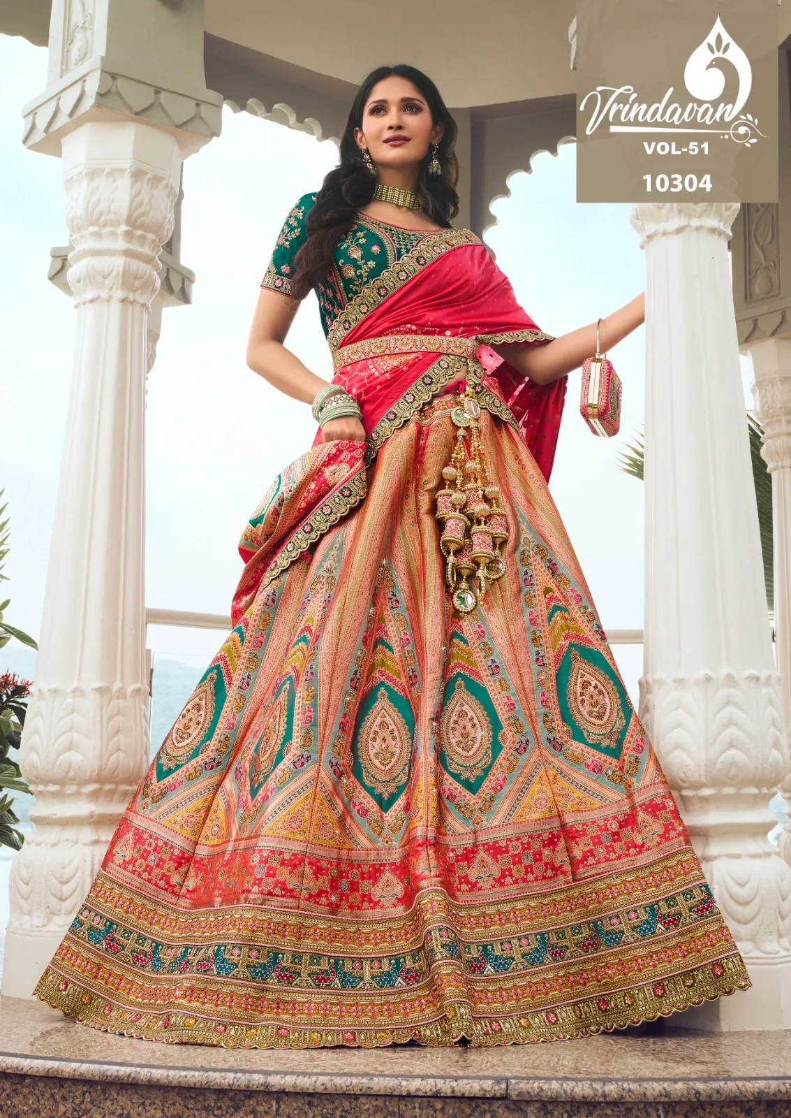 Royal Vrindavan Vol 51 Banarasi Silk Designer Wholesale Lehenga Collection — Lehenga, Royal Virndavan wholesale from Surat - Gallery Image 3