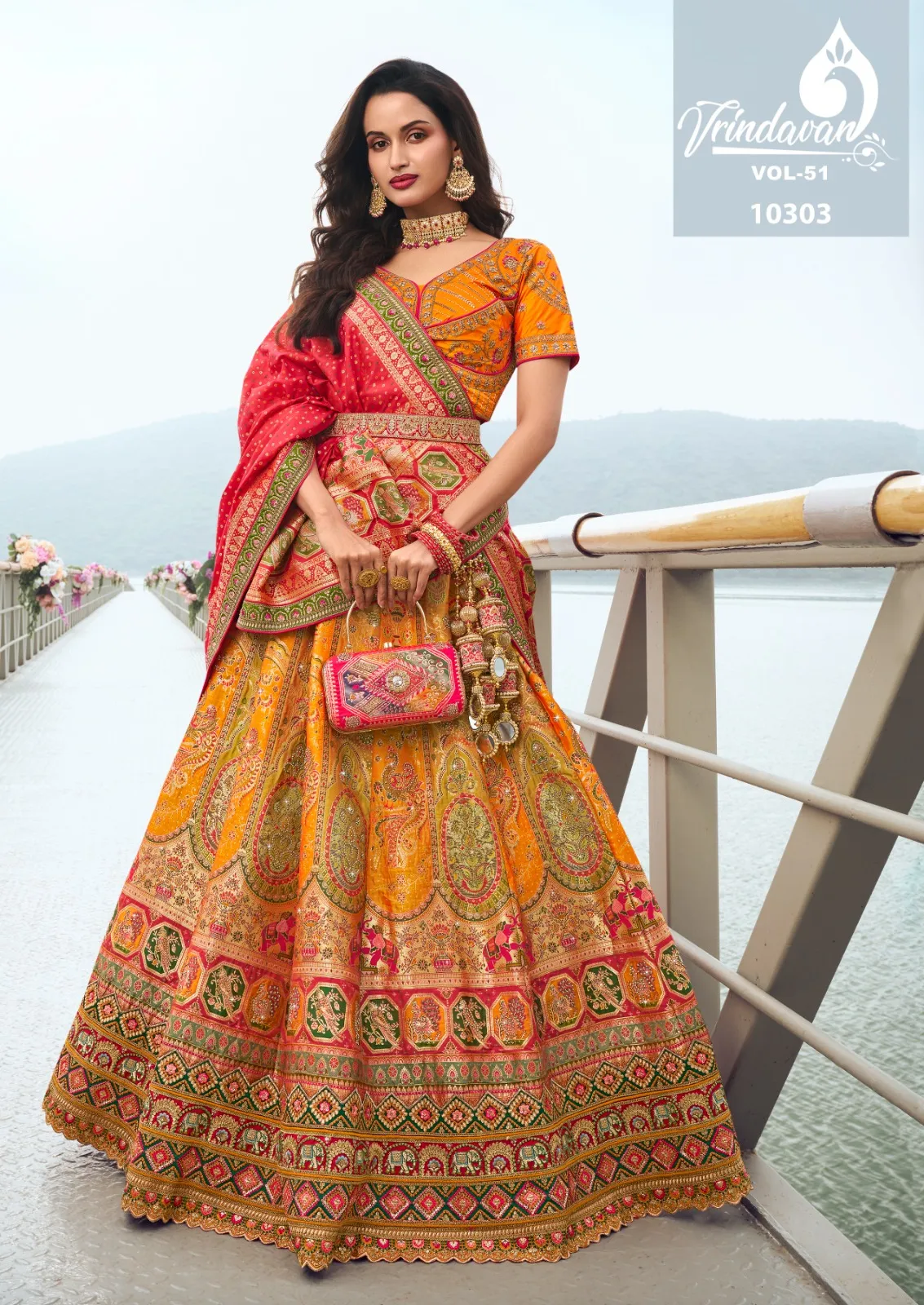 Royal Vrindavan Vol 51 Banarasi Silk Designer Wholesale Lehenga Collection — Lehenga, Royal Virndavan wholesale from Surat - Gallery Image 5