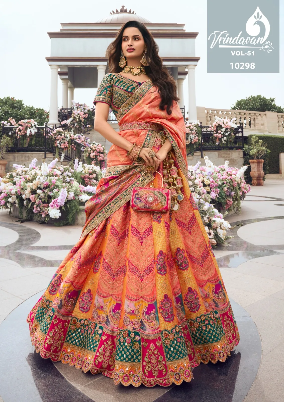 Royal Vrindavan Vol 51 Banarasi Silk Designer Wholesale Lehenga Collection — Lehenga, Royal Virndavan wholesale from Surat - Gallery Image 9
