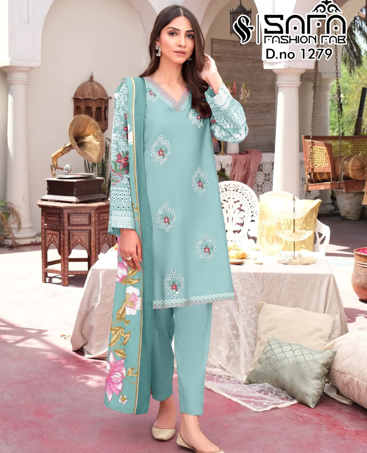 Safa Fashion Fab 1279 Cotton Satin Wholesale Pakistani Suit Collection