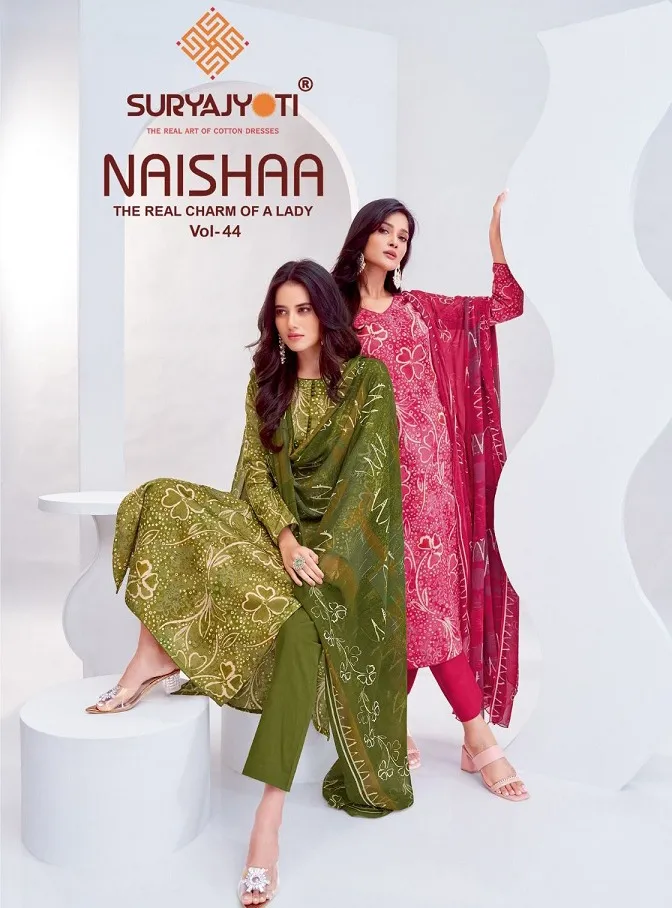Suryajyoti Naishaa Vol 44 Jaam Satin Wholesale Unstitched Salwar Suit Collection