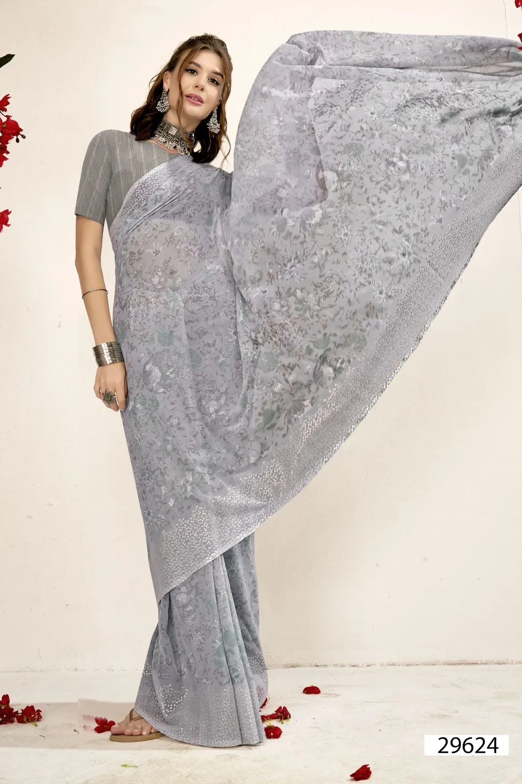 Vallabhi Prints Kimora 12 Georgette Wholesale Sarees Collection — Wholesale Sarees, Vallabhi Prints wholesale from Surat - Gallery Image 4