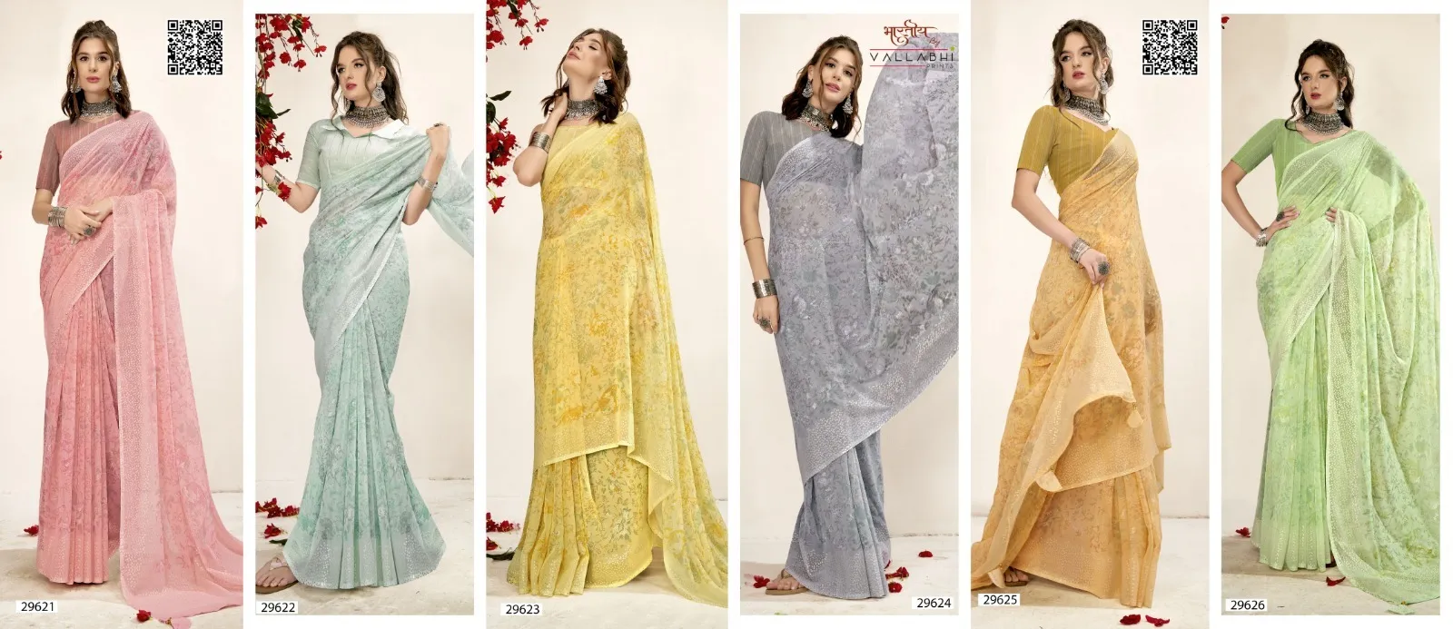 Vallabhi Prints Kimora 12 Georgette Wholesale Sarees Collection — Wholesale Sarees, Vallabhi Prints wholesale from Surat - Gallery Image 7