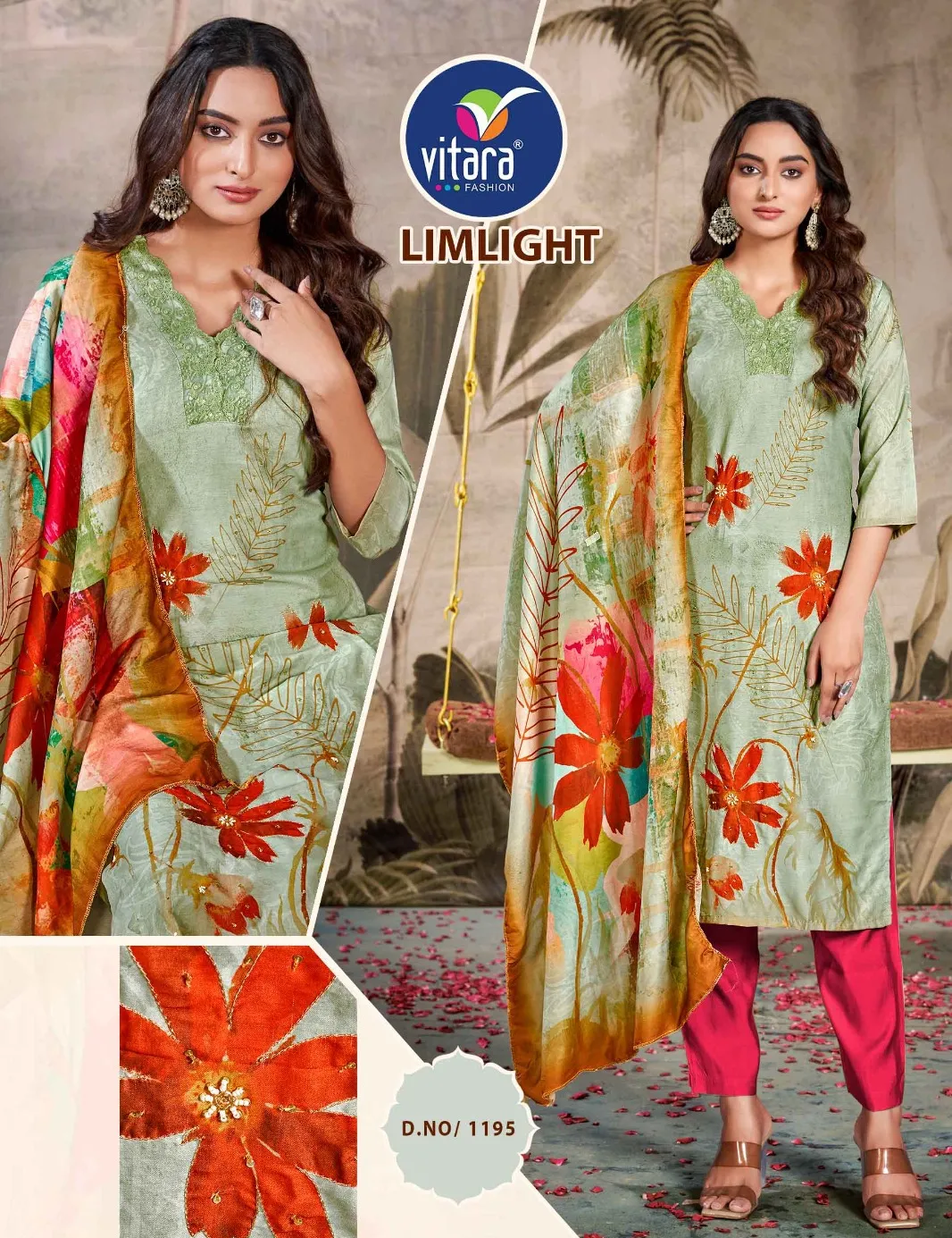 Vitara Limlight Maslin Wholesale Readymade (Size Set: M To 2XL) Suit Collection