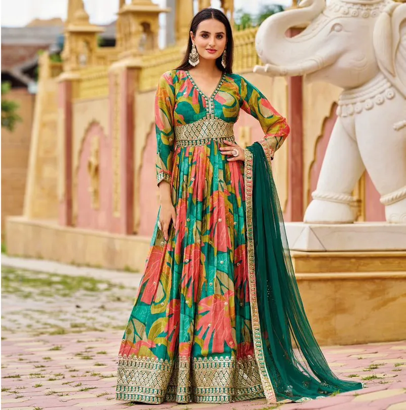 Your Choice Glam Chinon Wholesale Designer Gown with Dupatta Collection