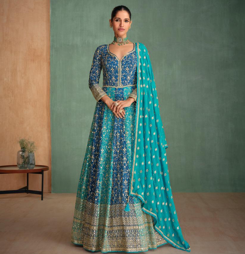 Sayuri Rang Georgette Wholesale Designer Gown with Dupatta Collection