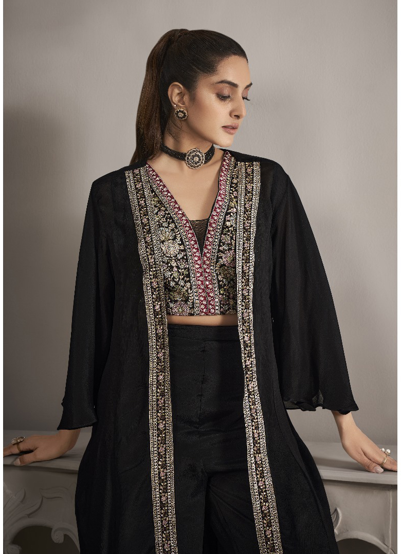 Vardan Ethnic Elegant Deep Pink Embroidered Crop Top & Palazzo Set with Dupatta