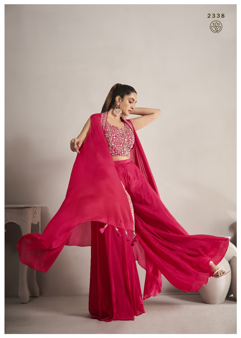 Vardan Ethnic Elegant Deep Pink Embroidered Crop Top & Palazzo Set with Dupatta - Image 2