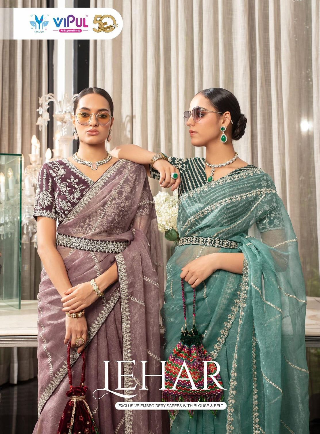 Vipul Lehar Organza Wholesale Designer Sarees Catalog