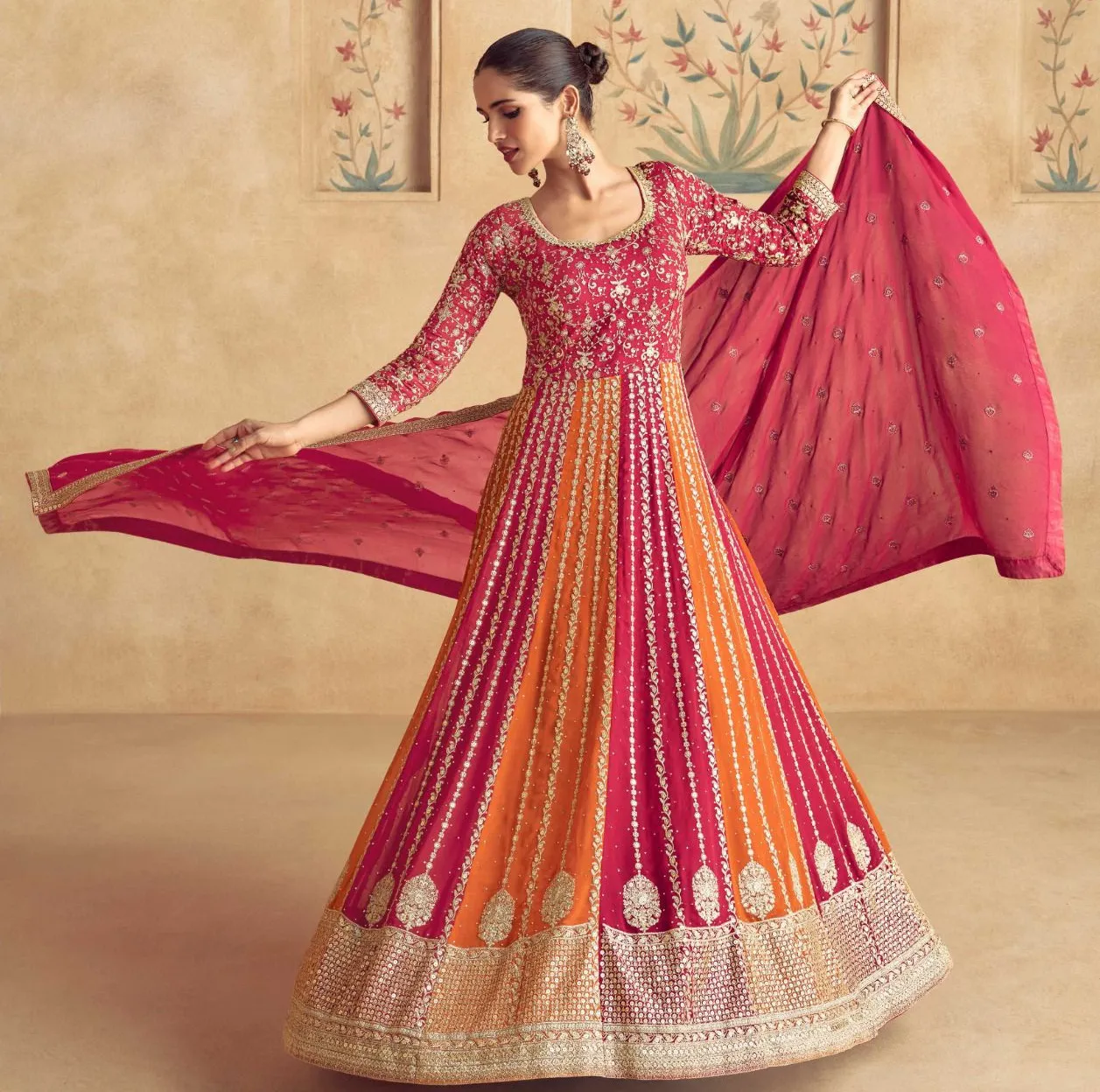 Aashirwad Maharani Georgette Wholesale Designer Gown with Dupatta Collection