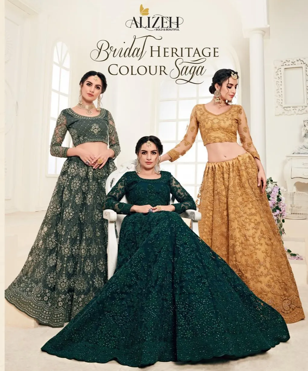 Alizeh Bridal Heritage Colour Saga Vol 1 Net with Silk Wholesale Designer Lehenga Collection