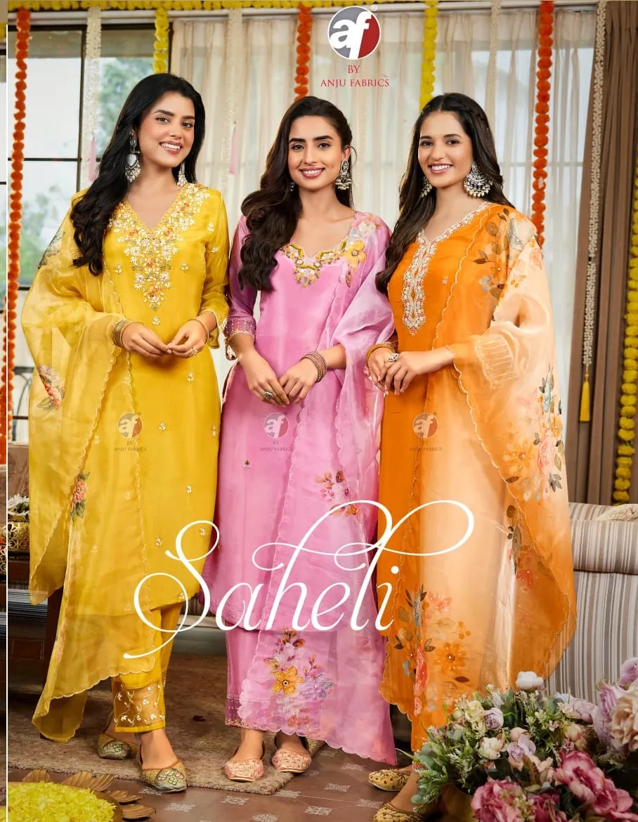 Anju Fabric Saheli Pure Tissue Shimmer Wholesale Readymade Salwar Suit Collection — Wholesale Readymade Suit, Anju fabric wholesale from Surat — view 1