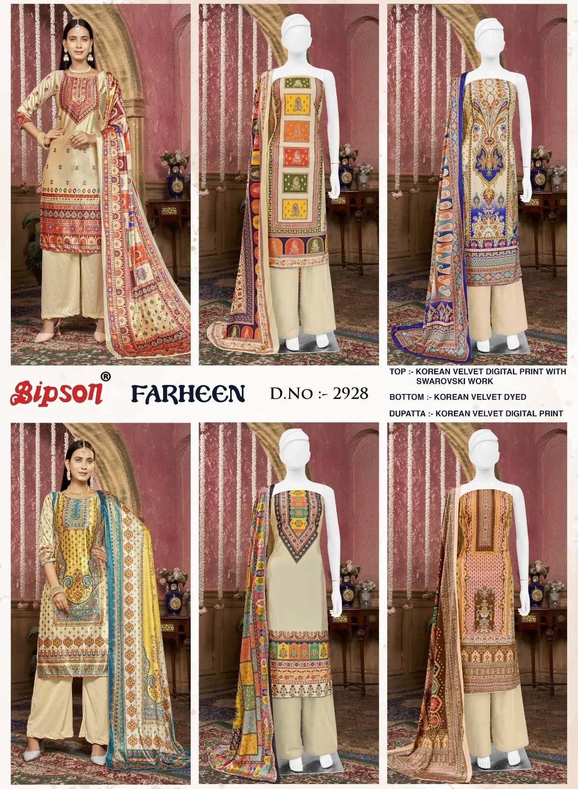 Bipson Prints Farheen 2928 Korean Velvet Wholesale Winter Salwar Suit Collection - Image 2
