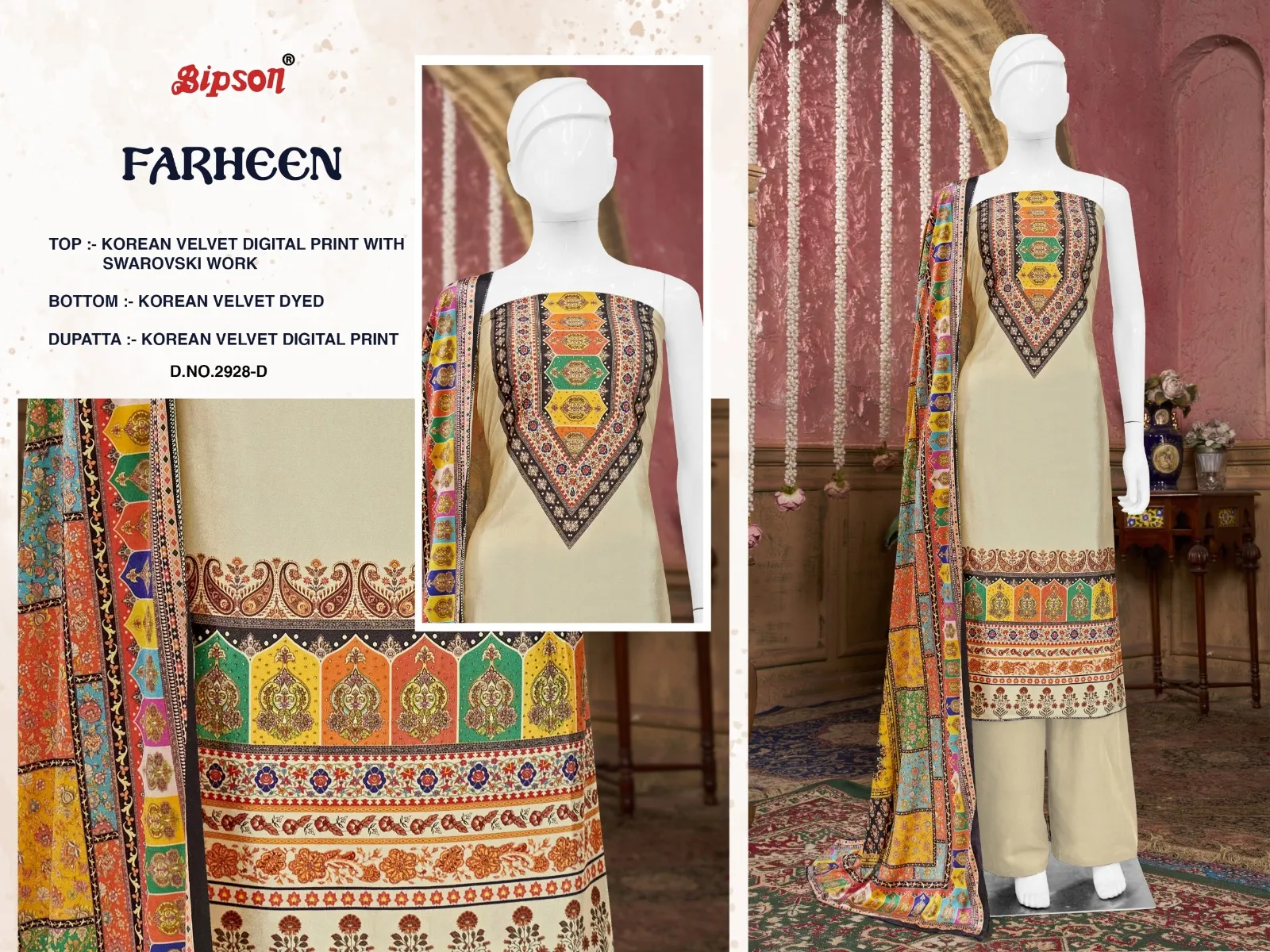 Bipson Prints Farheen 2928 Korean Velvet Wholesale Winter Salwar Suit Collection - Image 3