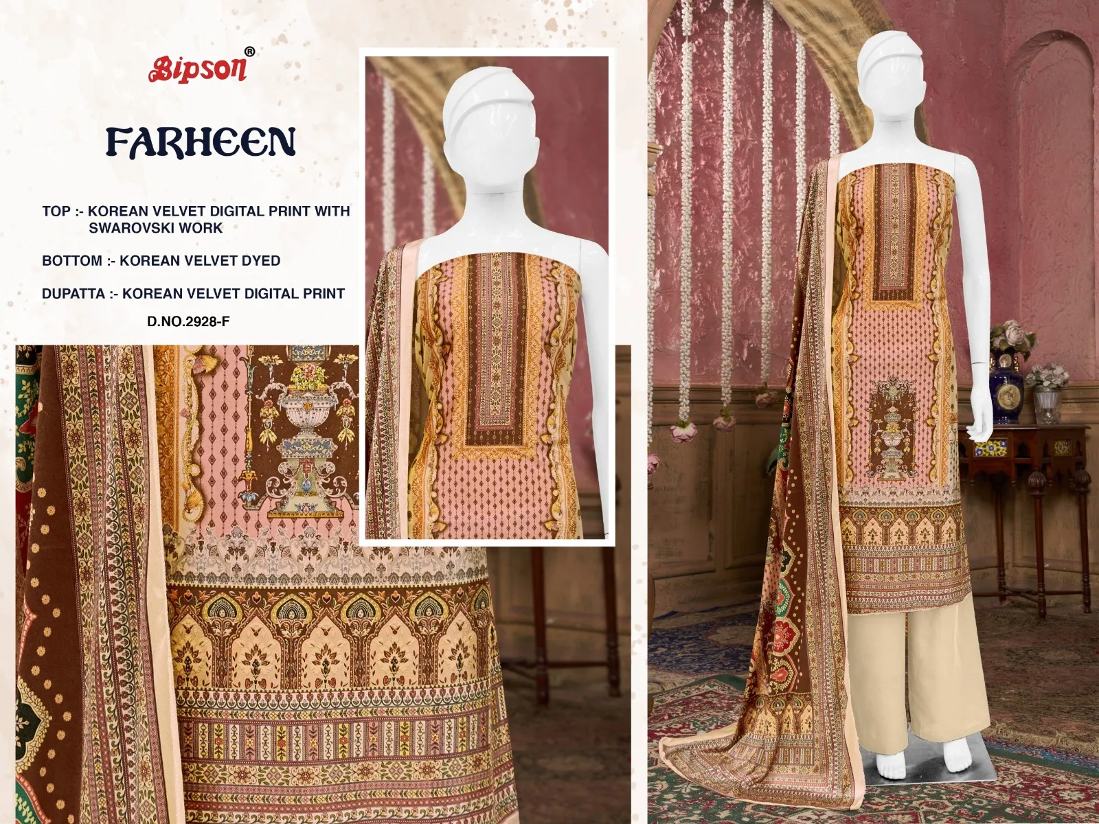 Bipson Prints Farheen 2928 Korean Velvet Wholesale Winter Salwar Suit Collection — Wholesale Winter Suits, Bipson wholesale from Surat - Gallery Image 4