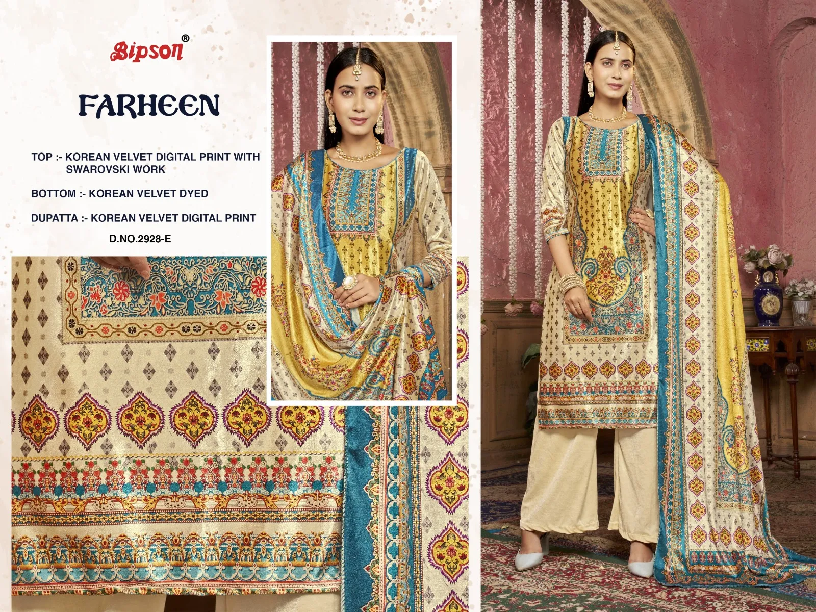 Bipson Prints Farheen 2928 Korean Velvet Wholesale Winter Salwar Suit Collection — Wholesale Winter Suits, Bipson wholesale from Surat - Gallery Image 6