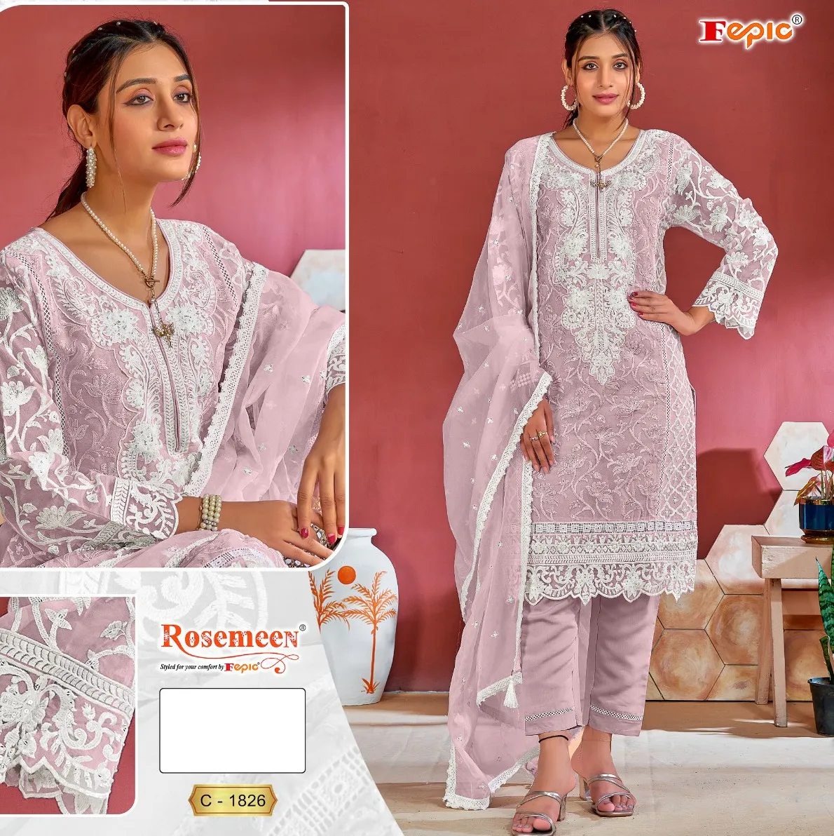 Fepic 1826 Organza Wholesale Pakistani Salwar Suit Collection