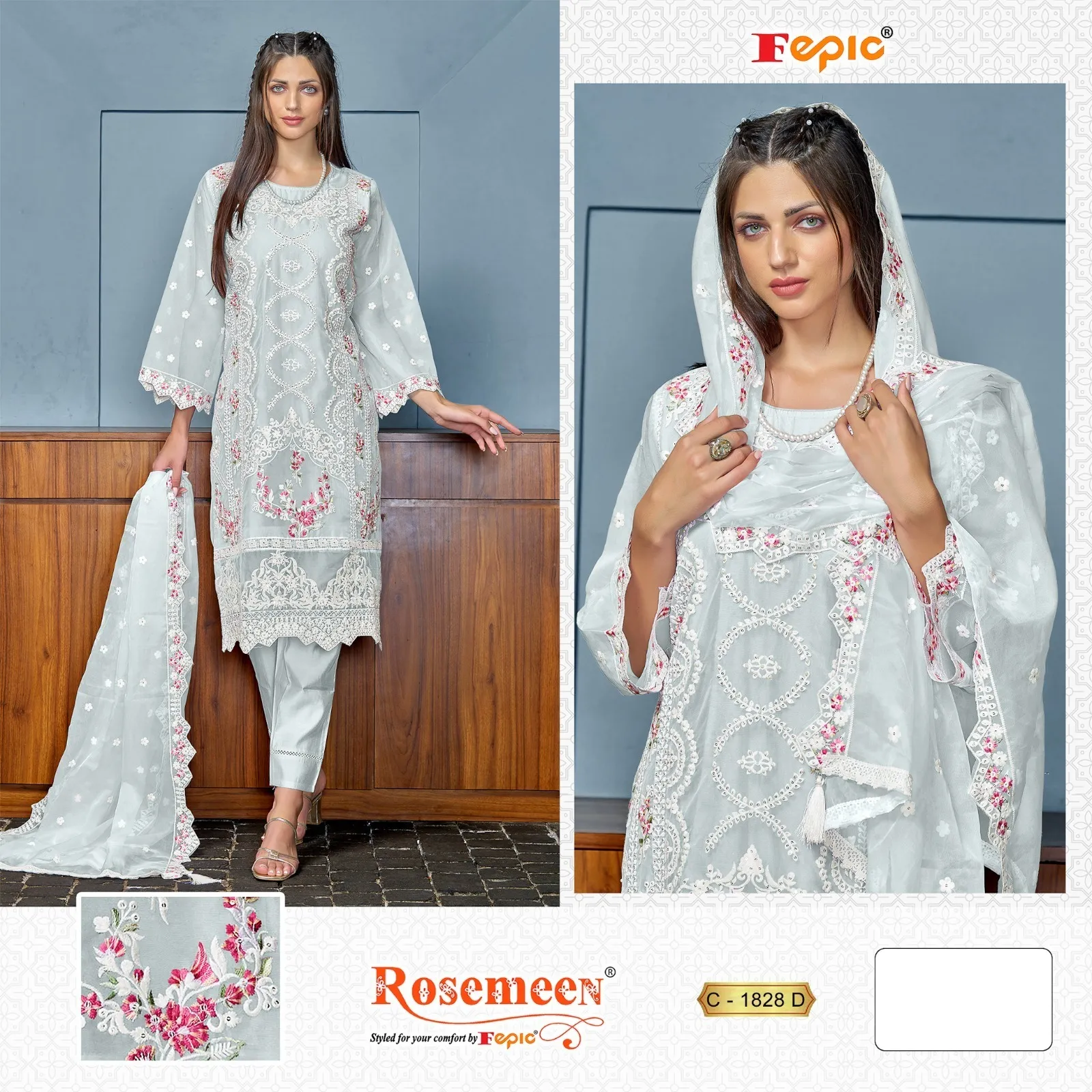 Fepic 1828 Organza Wholesale Pakistani Salwar Suit Collection - Image 3