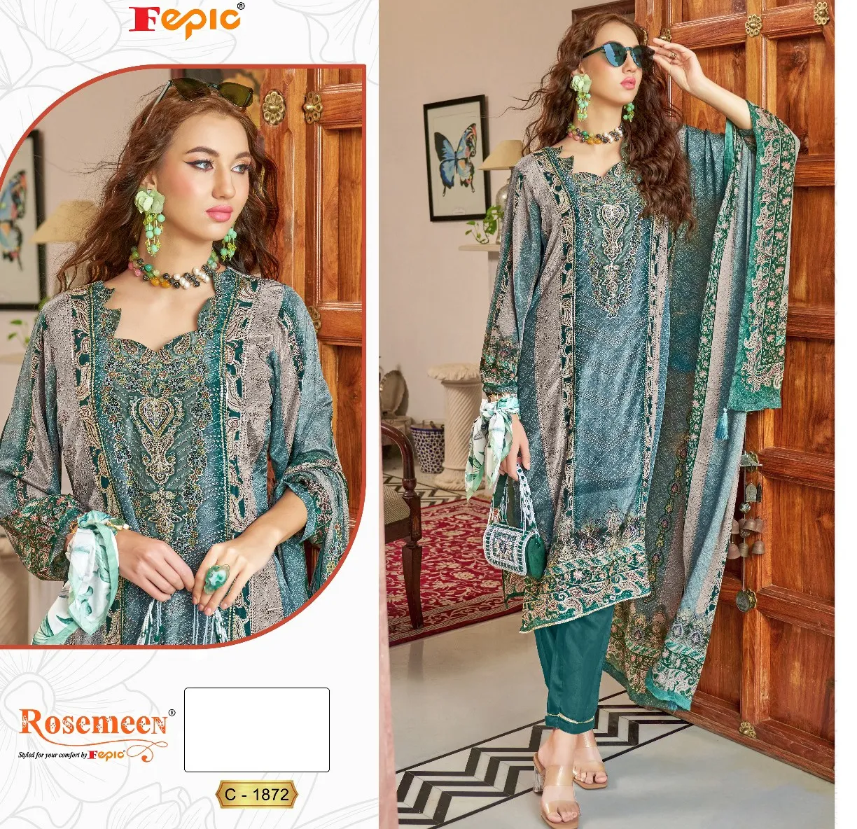 Fepic 1872 Pure Natural Crape Printed Wholesale Pakistani Salwar Suit Collection