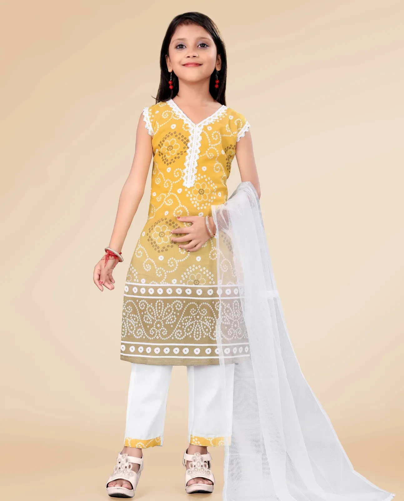 Jaypuri Cotton Printed Wholesale Kids Kurti Bottom with Dupatta Collection