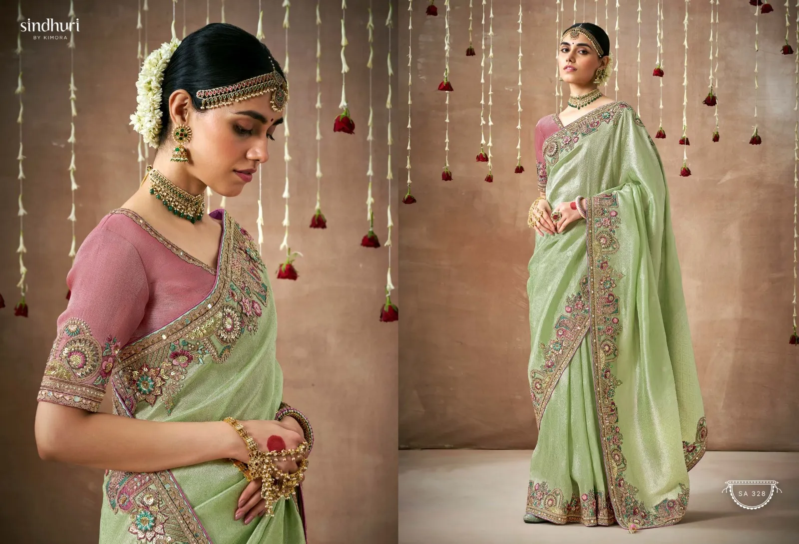 Kimora Sindhuri Dulhan Tissue Dola Silk Wholesale Designer Sarees Collection — Wholesale Sarees, Kimora wholesale from Surat - Gallery Image 2