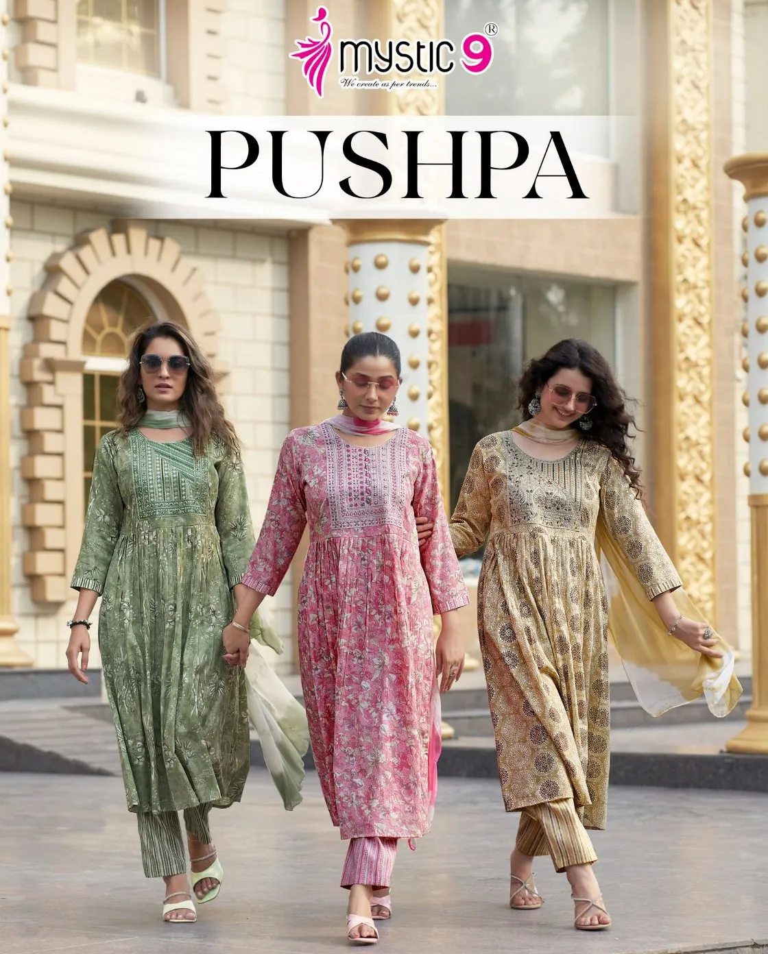 Mystic 9 Pushpa Vol 1 Premium Quality Rayon Capsule Foil Wholesale Readymade Salwar Suit Collection