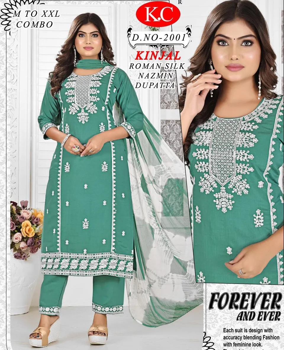 Navkar K C Kinjal Heavy Roman Silk Wholesale Readymade Salwar Suit Collection
