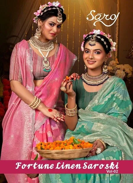 Saroj Fortune Linen Saroski Vol 2 Silk Wholesale Fancy Sarees Collection