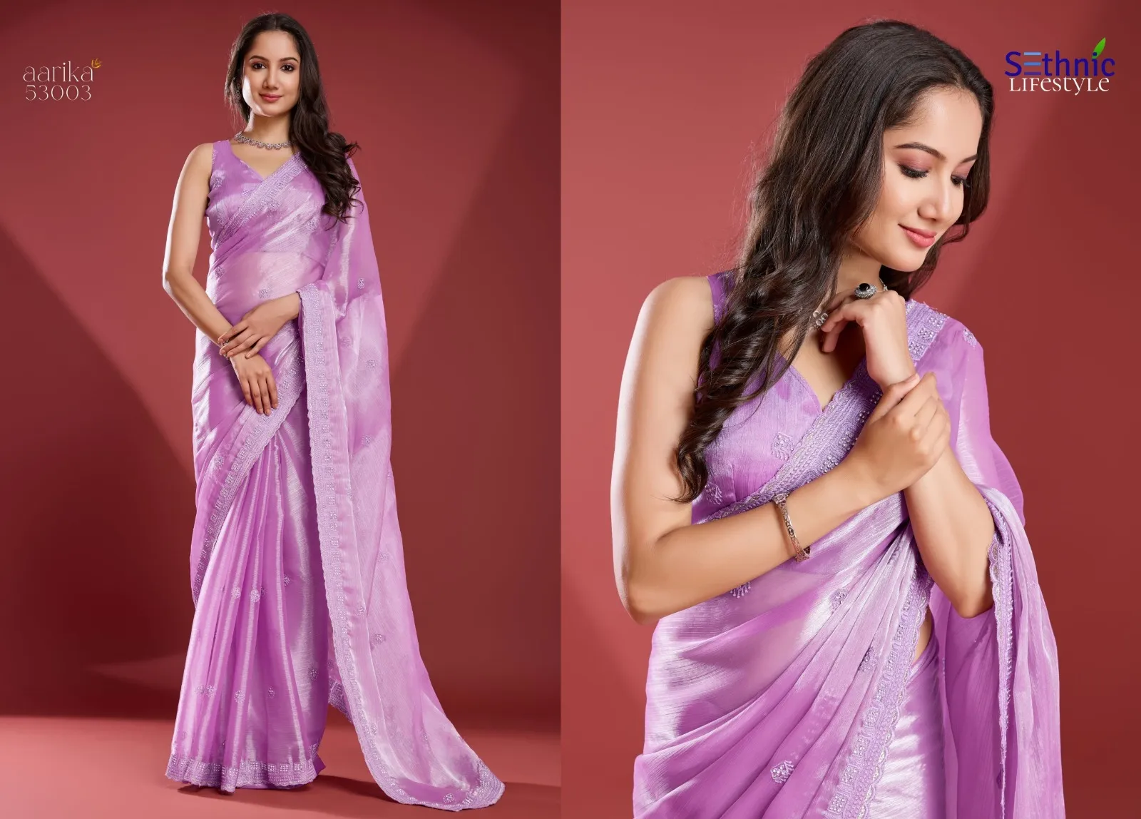 Sethnic Aarika Soft Tissue Burberry Wholesale Fancy Saree Collection - Image 3
