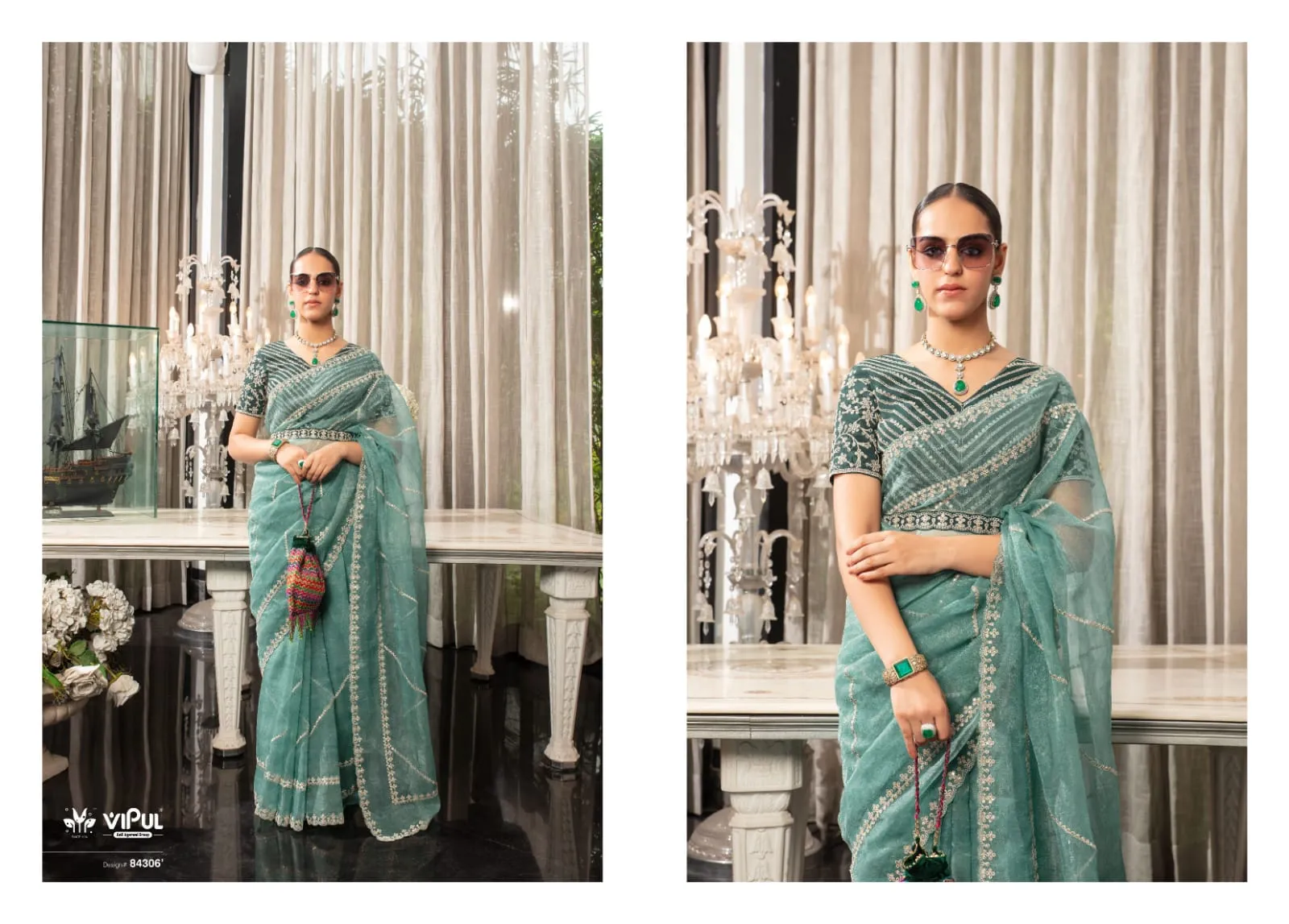 Vipul Swara Chiffon Wholesale Fancy Sarees Collection — Wholesale Sarees, Vipul wholesale from Surat — view 4