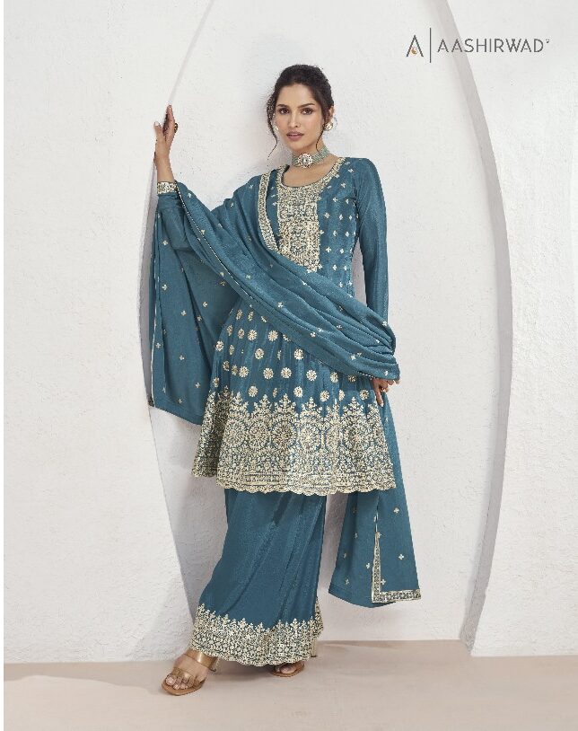 Aashirwad Volna Chinon Silk Designer Salwar Suit Catalog