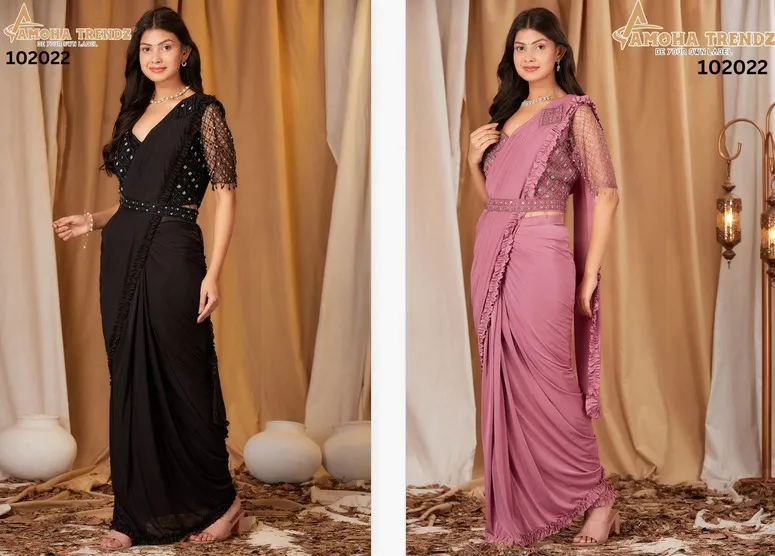 Amoha Trendz 102022 Fancy Imported Wholesale Readymade Sarees Collection - Image 4