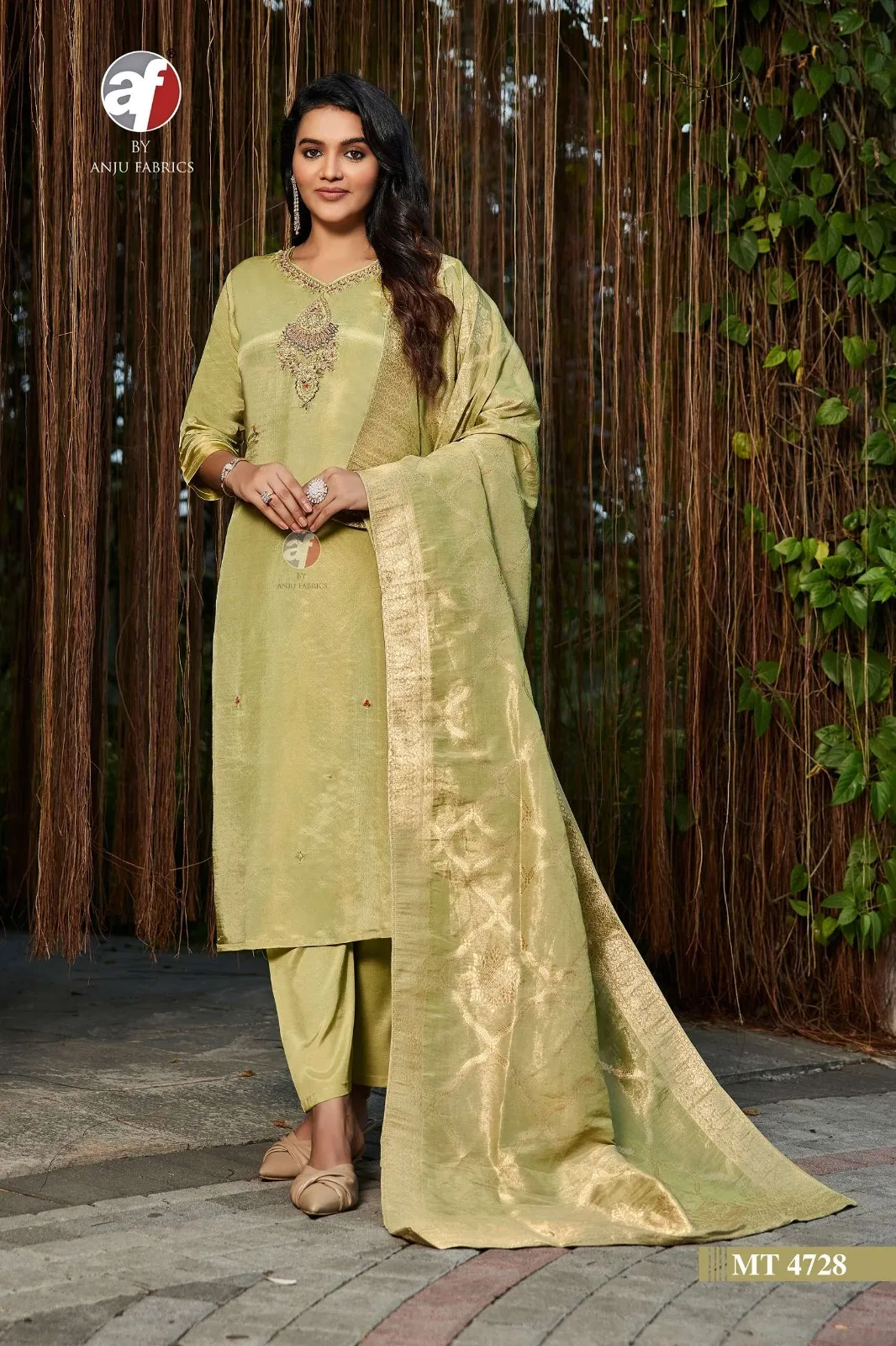 Anju Fabrics Mt 4728 Shimmer Fabric Designer Work Ladies Suit — Wholesale Readymade Suit, Anju fabric wholesale from Surat — view 2