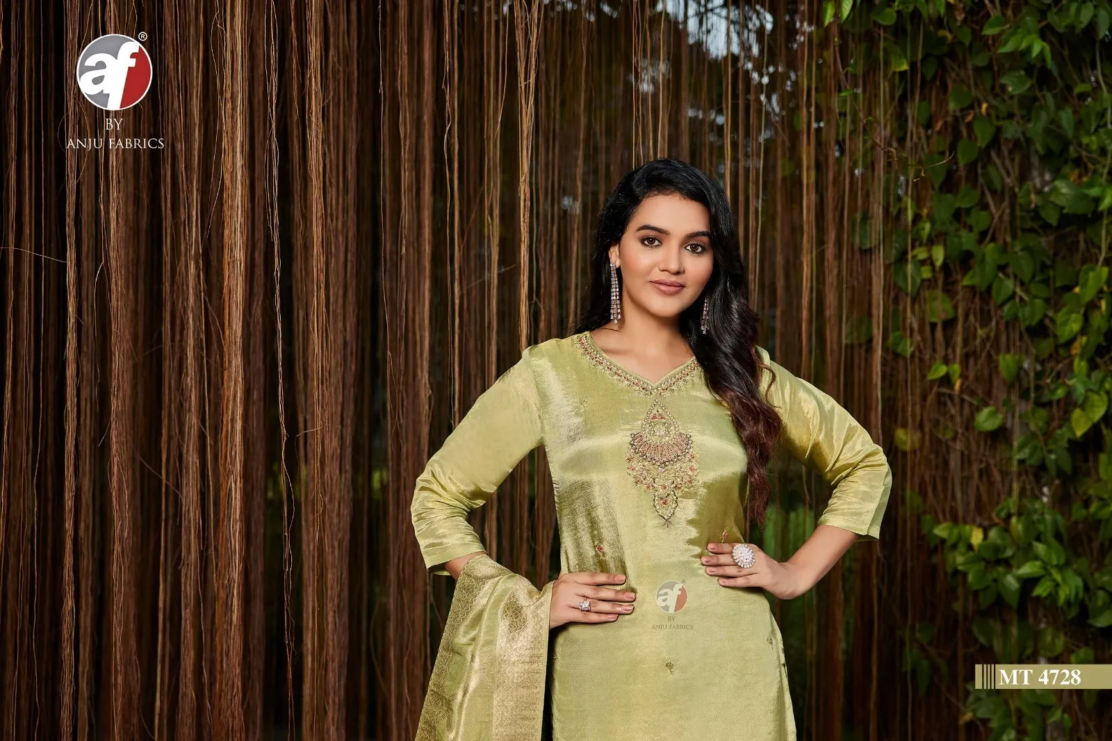 Anju Fabrics Mt 4728 Shimmer Fabric Designer Work Ladies Suit — Wholesale Readymade Suit, Anju fabric wholesale from Surat — view 3