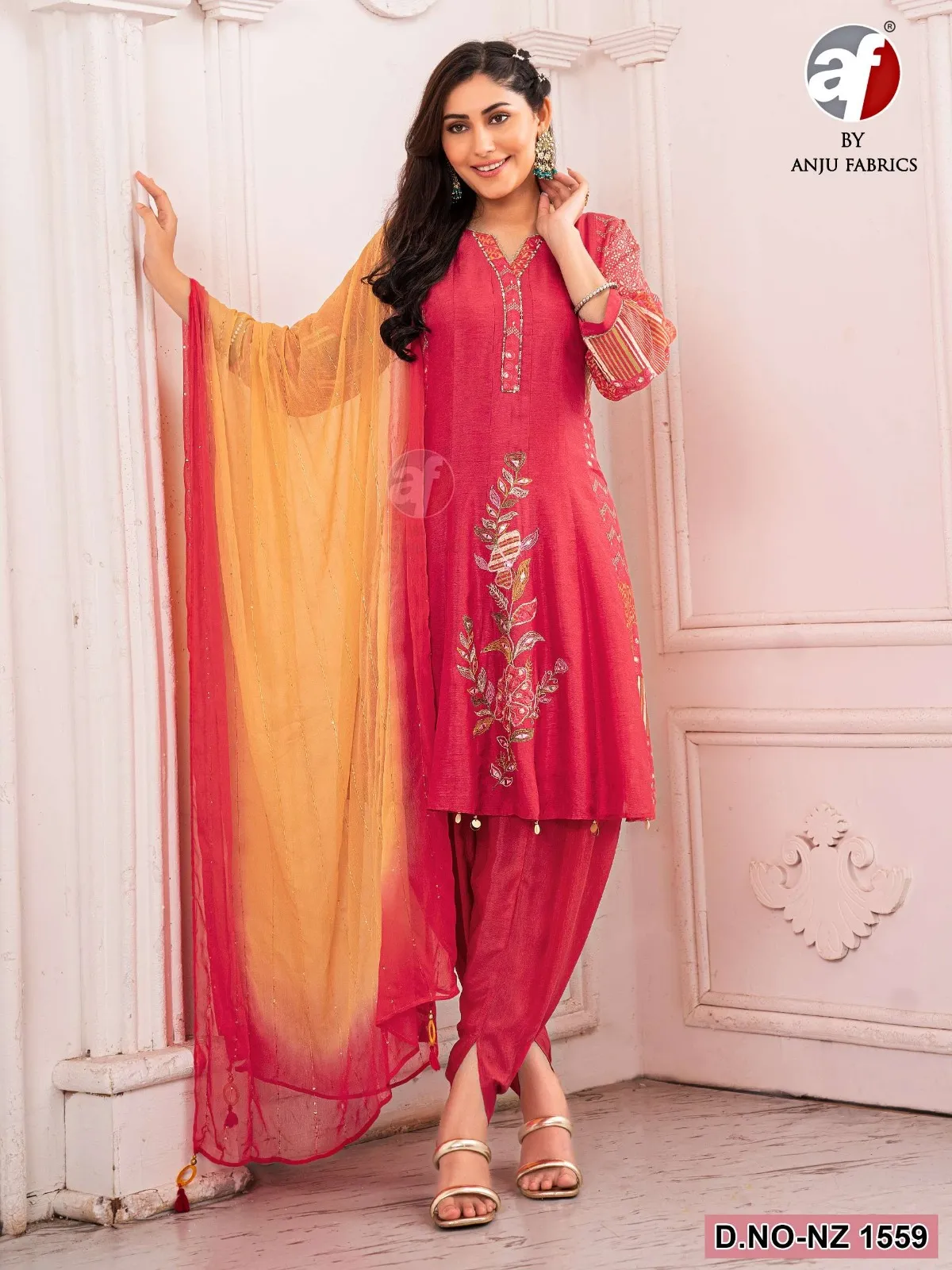 Anju Fabrics Nz 1559 Designer Kurti With Tulip Pant And Dupatta Set — Wholesale Readymade Suit, Anju fabric wholesale from Surat — view 2