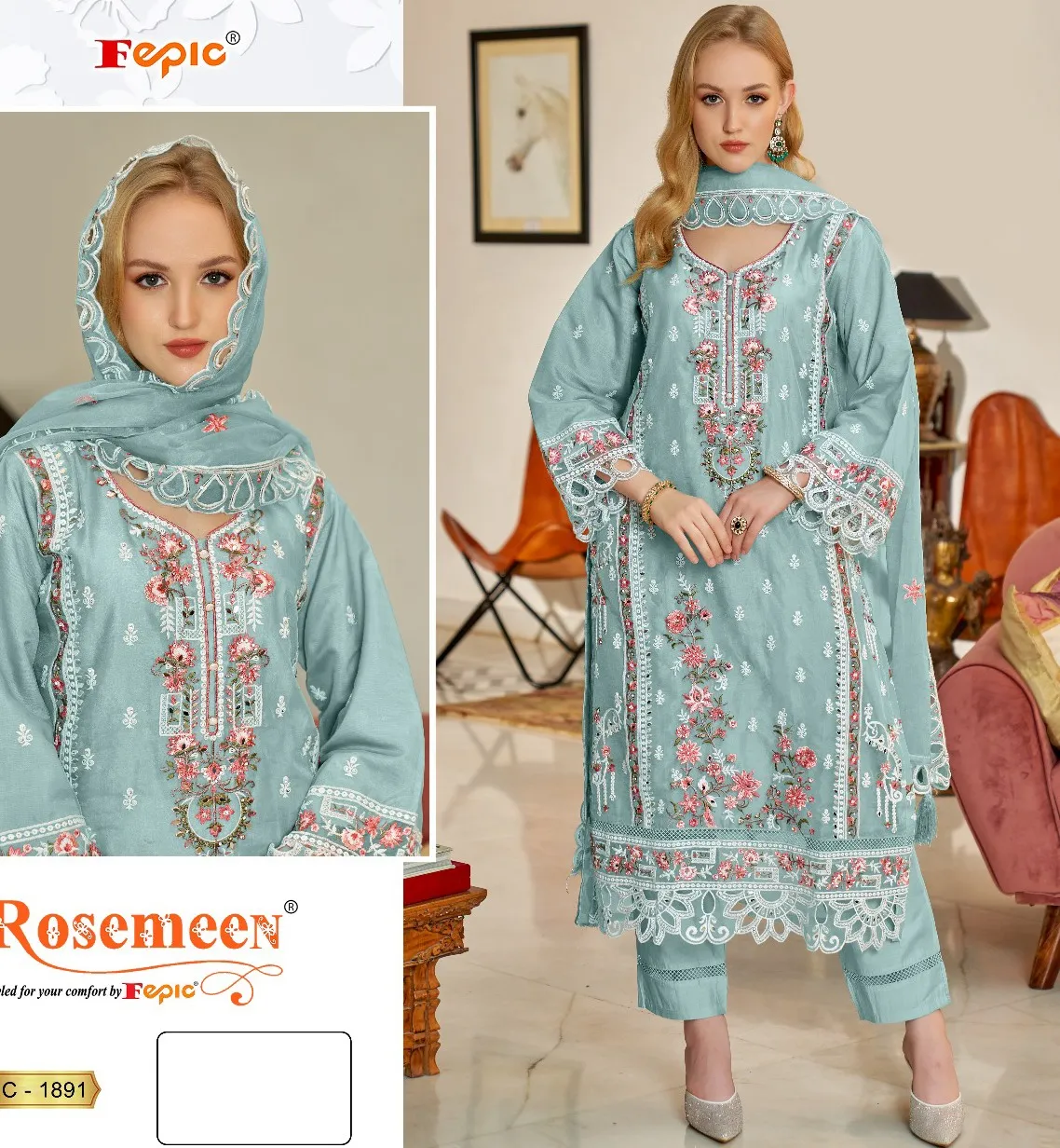 Fepic 1891 Organza Wholesale Pakistani Salwar Suit Collection