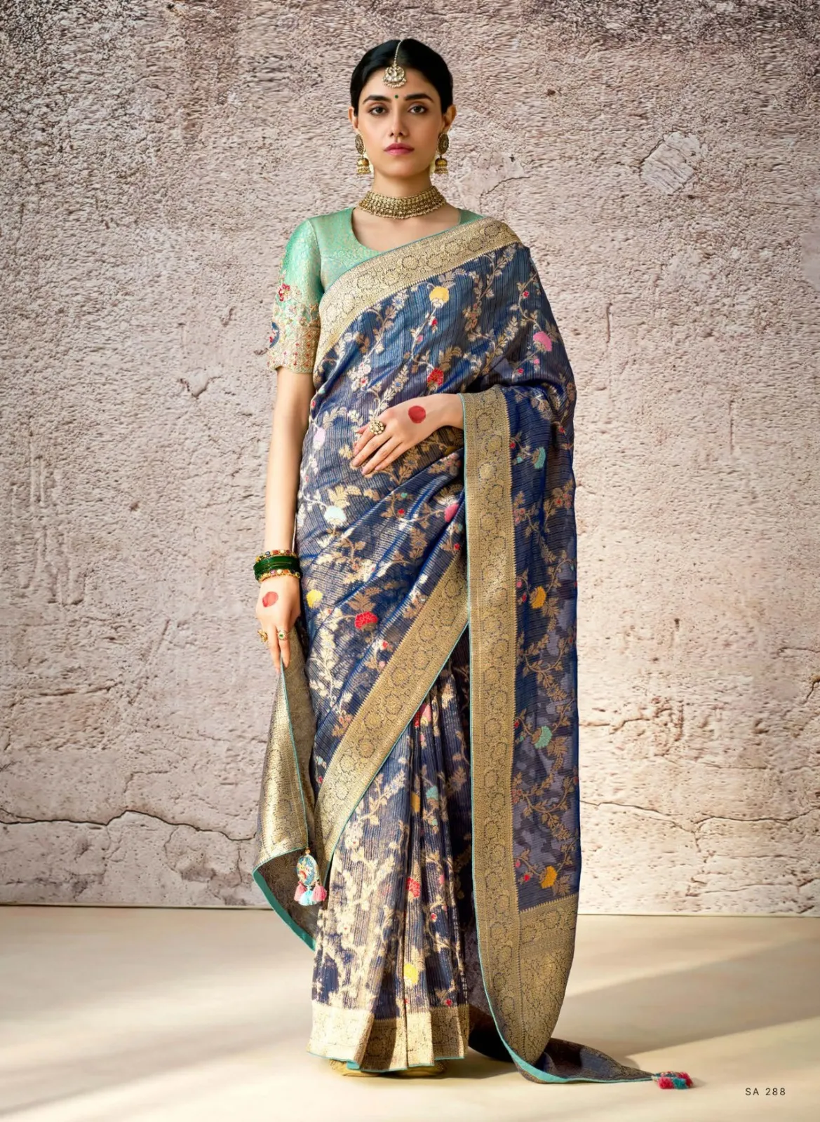 Kimora Kashi Kora Banarasi Saree With Delicate Floral Patterns — Wholesale Sarees, Kimora wholesale from Surat — view 1