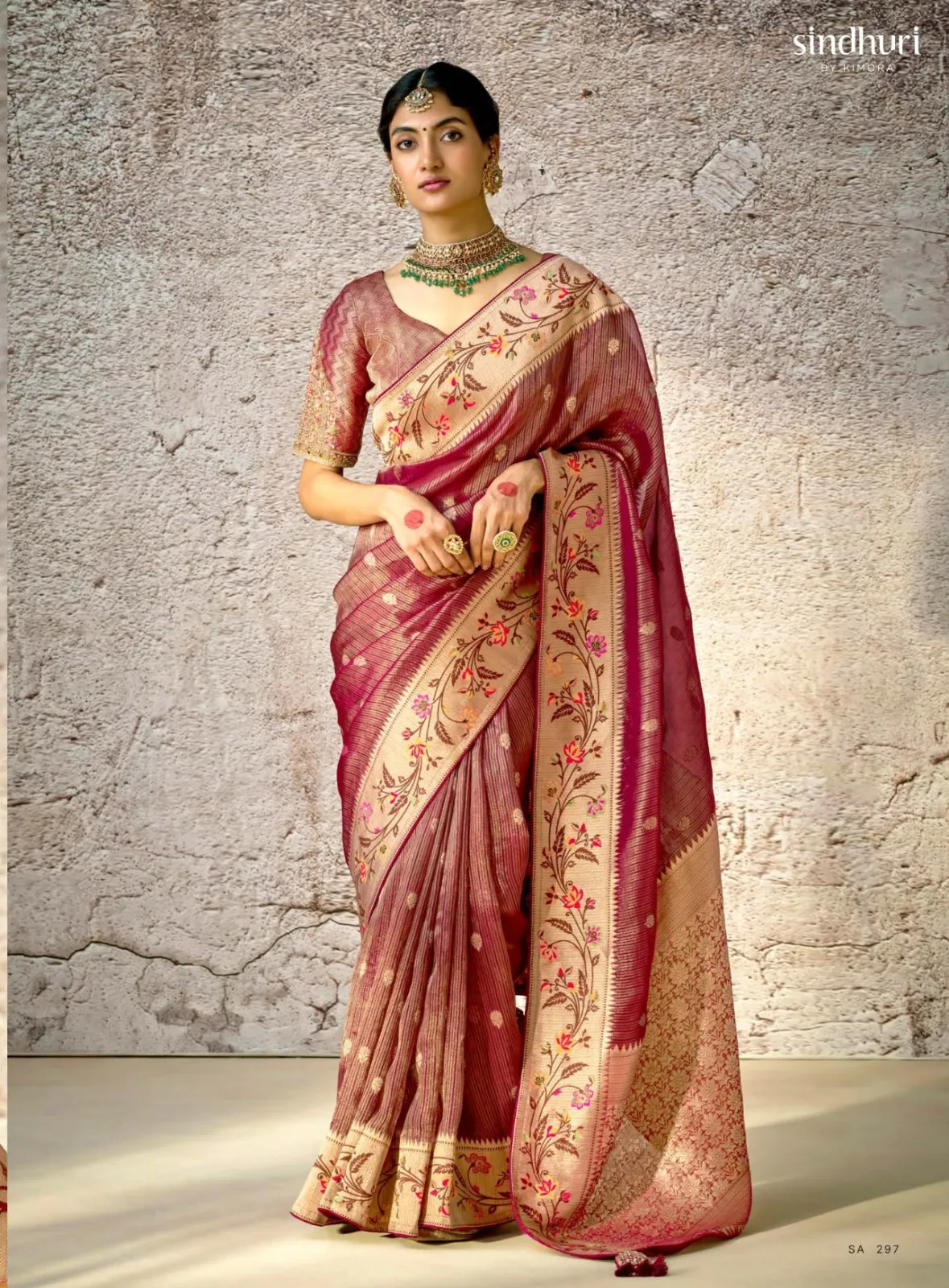 Kimora Kashi  Kora Banarasi Saree With Delicate Floral Patterns — Wholesale Sarees, Kimora wholesale from Surat — view 12