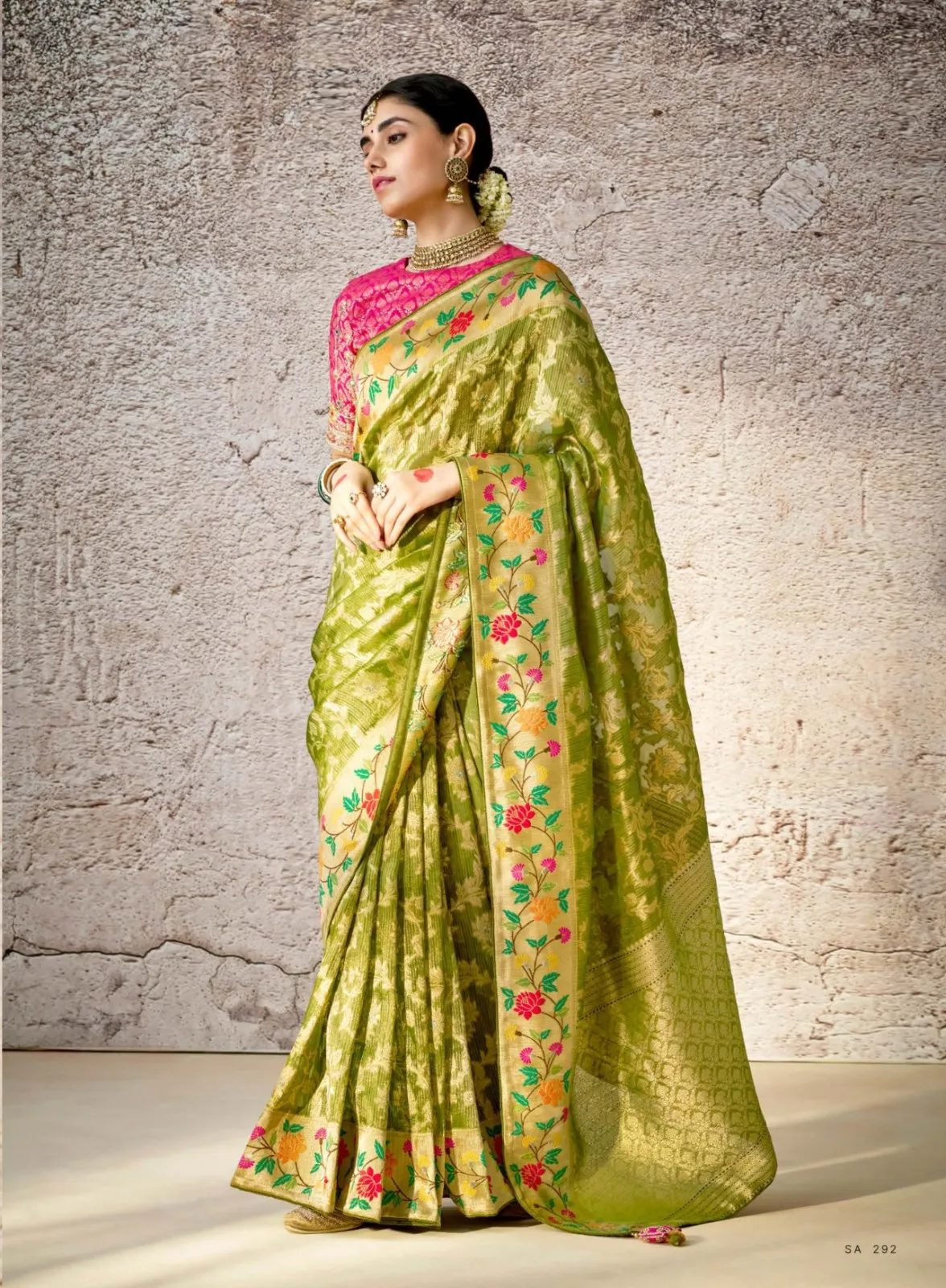 Kimora Kashi Kora Banarasi Saree With Delicate Floral Patterns — Wholesale Sarees, Kimora wholesale from Surat - Gallery Image 2