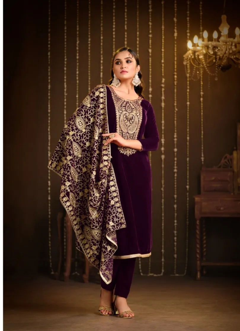 Belliza Kohinoor 815 Velvet Embroidery Wholesale Salwar Kameez