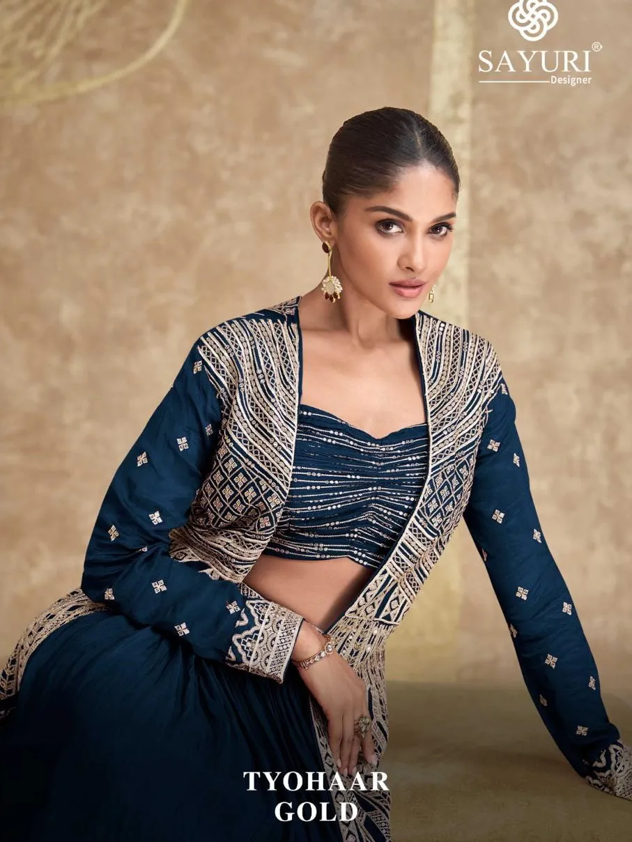 Sayuri Designer Tyohaar Gold Real Premium Chinon Silk Wholesale Designer Salwar Suit Catalog