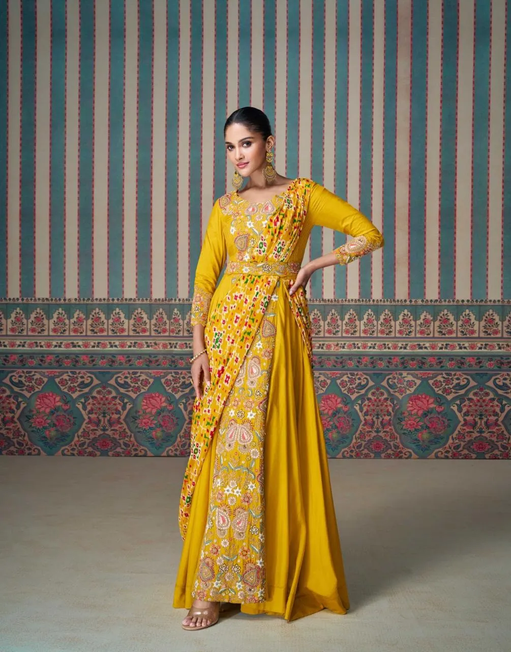 Sayuri Ethnic Chinon Silk Designer Gown Catalog