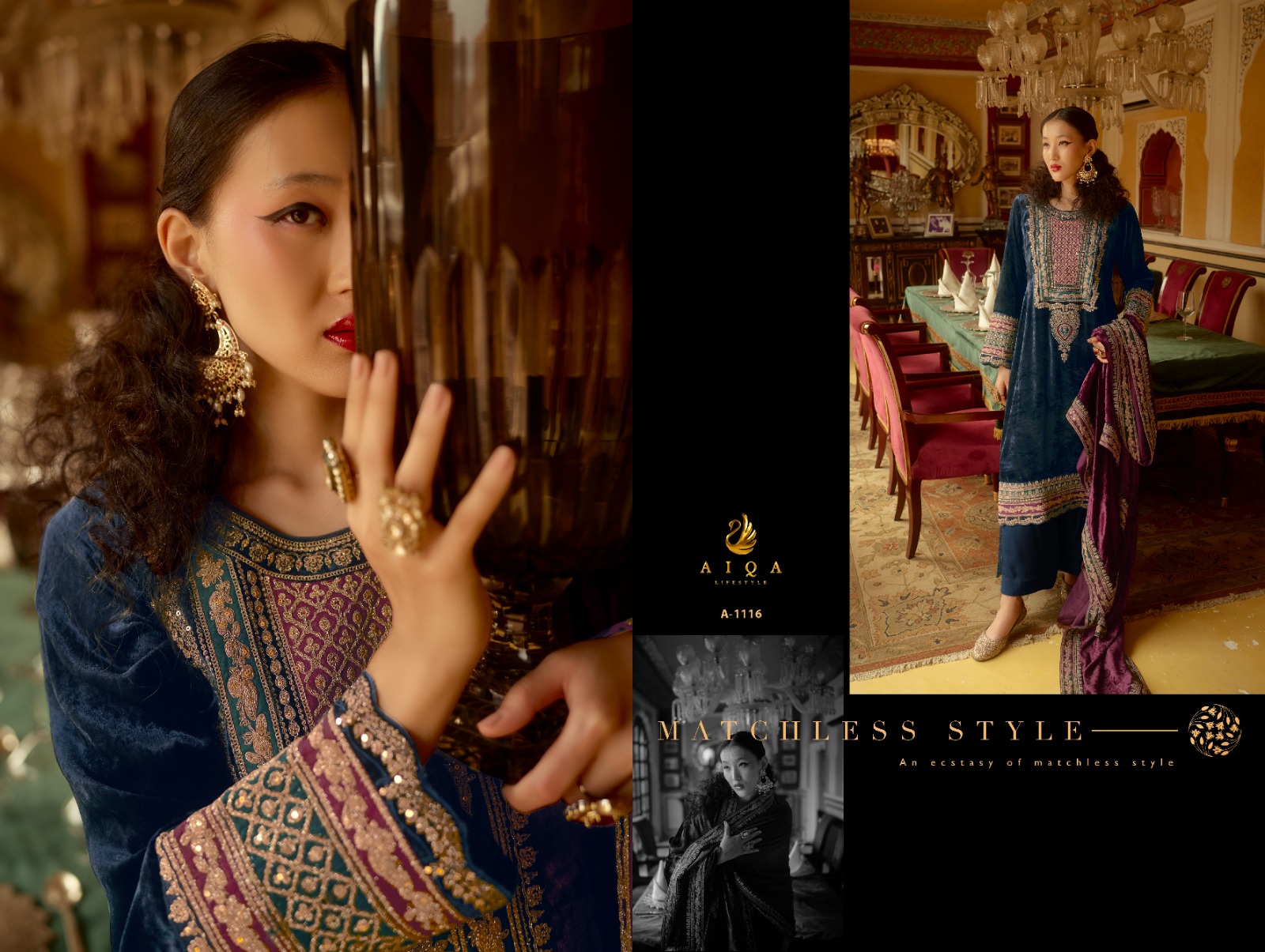 AIQA Presents Surkh Pure Velvet With Fancy Work Wholesale Designer Salwar Suits Collection - Image 6