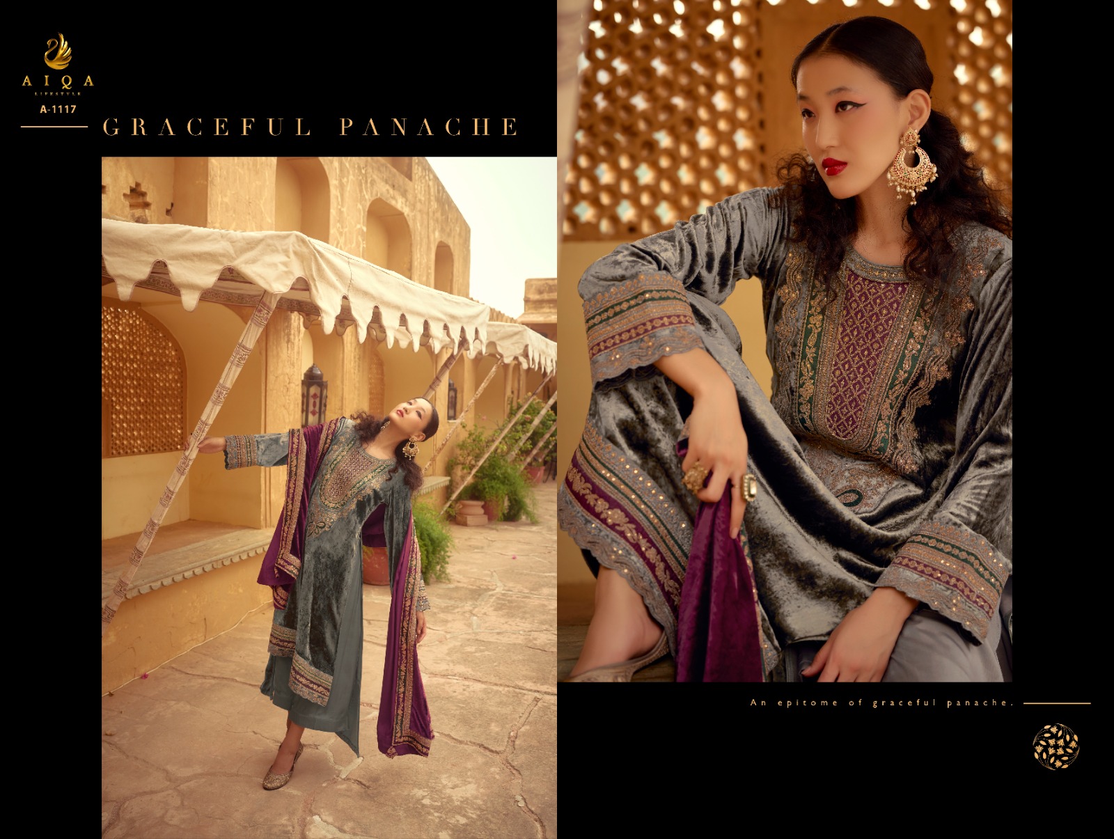 AIQA Presents Surkh Pure Velvet With Fancy Work Wholesale Designer Salwar Suits Collection - Image 7