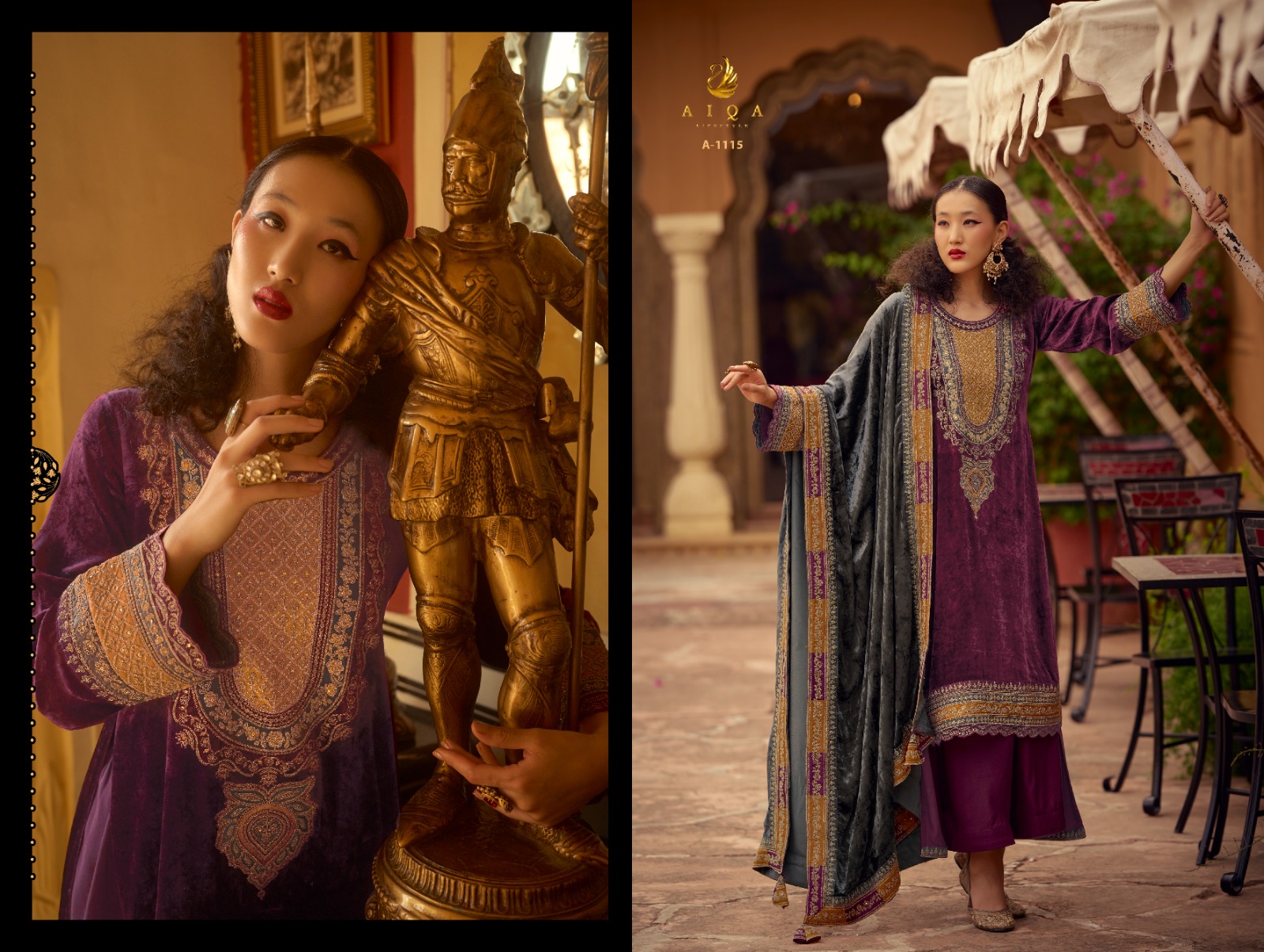 AIQA Presents Surkh Pure Velvet With Fancy Work Wholesale Designer Salwar Suits Collection - Image 3