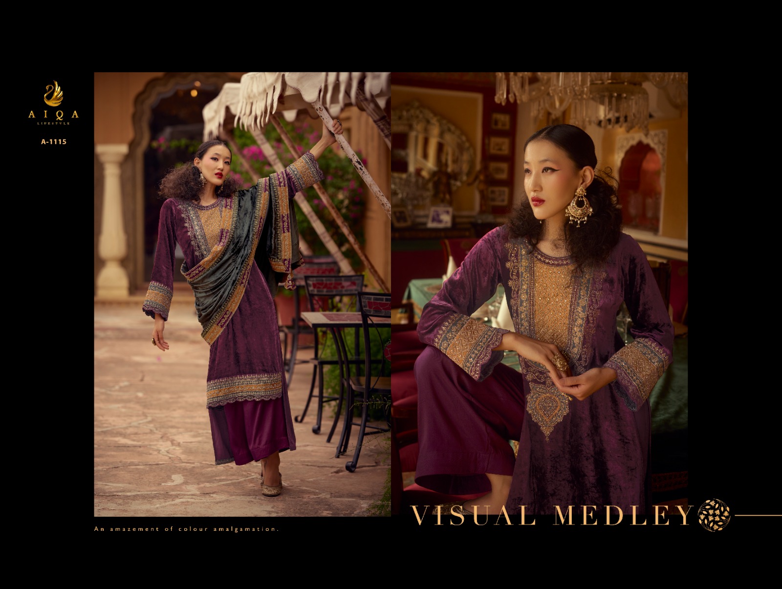 AIQA Presents Surkh Pure Velvet With Fancy Work Wholesale Designer Salwar Suits Collection - Image 4