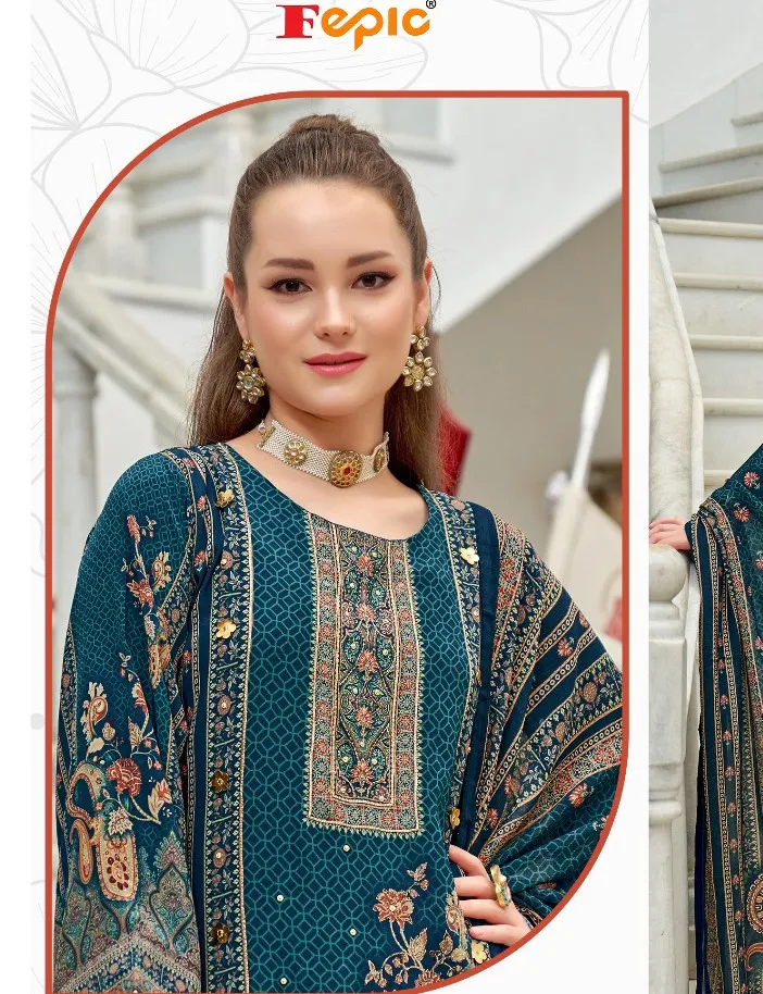 Fepic 1901 Pure Natural Crape Printed Wholesale Pakistani Salwar Suit Collection