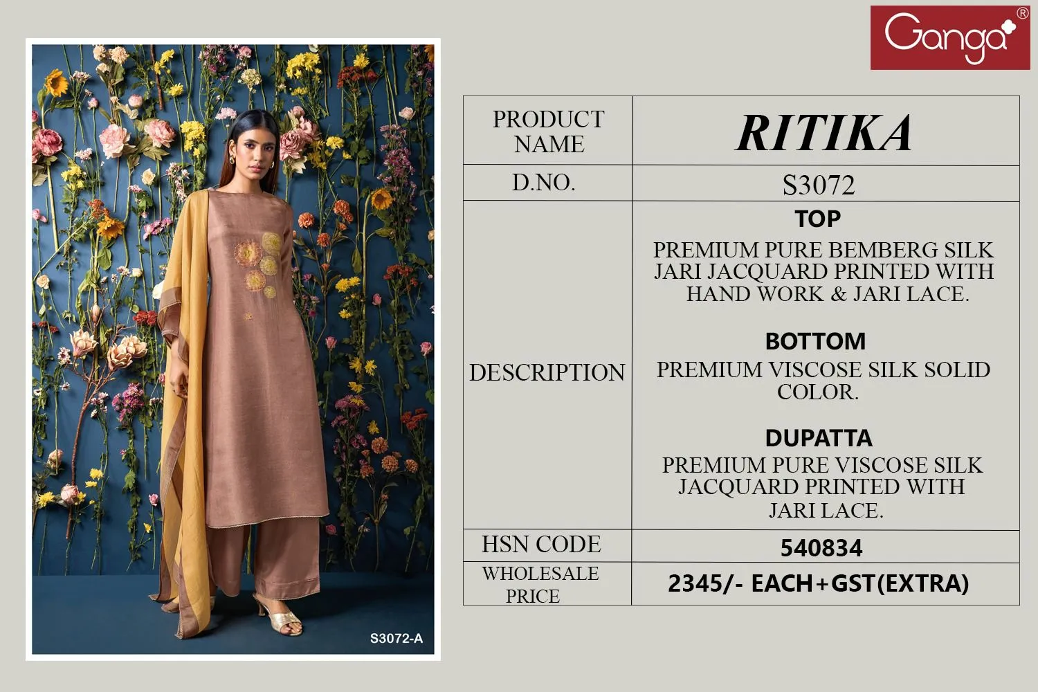 Ganga Ritika 3072 Premium Pure Bemberg Silk Wholesale Designer Salwar Suit Collection - Image 2